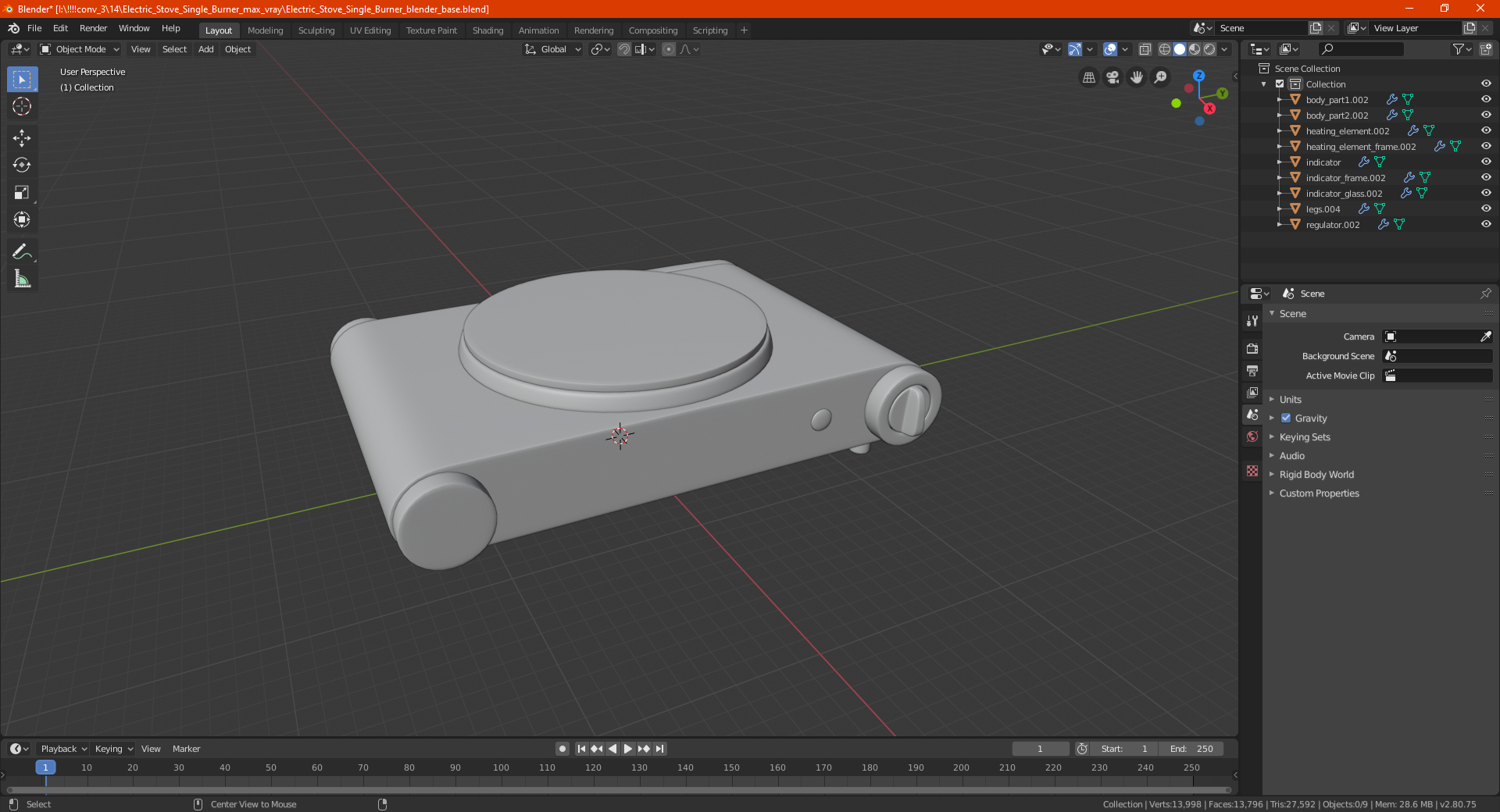 3D model Electric Stove Single Burner Switched On