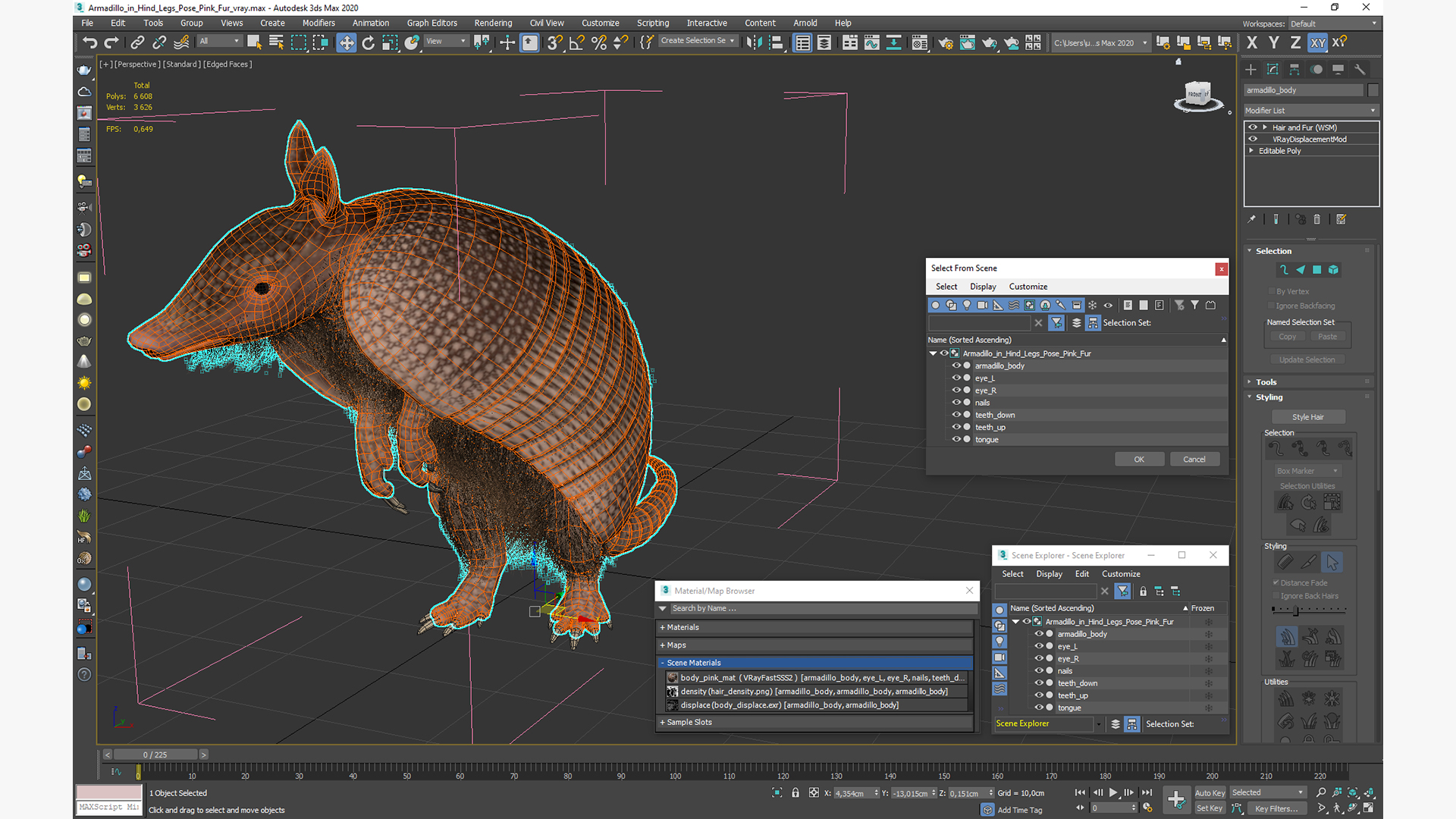 3D Armadillo in Hind Legs Pose Pink Fur