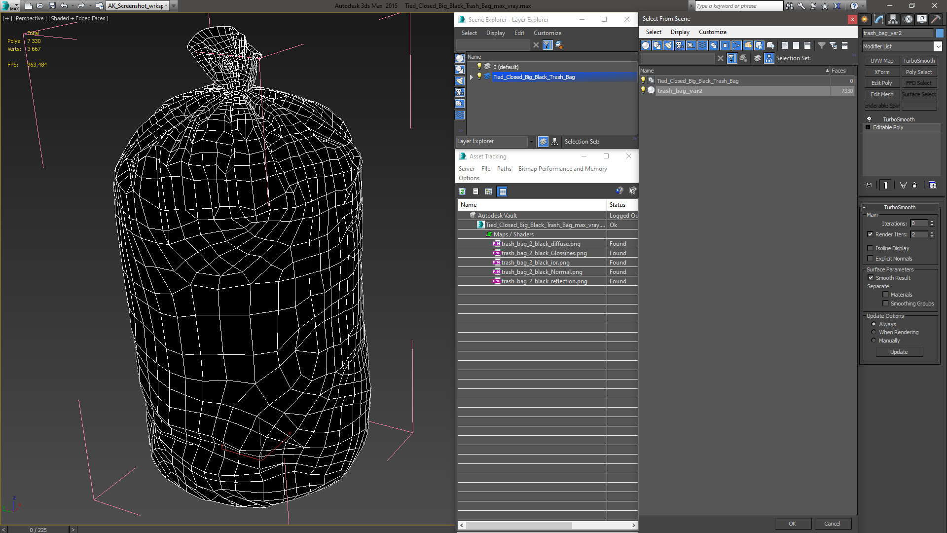 3D Tied Closed Big Black Trash Bag