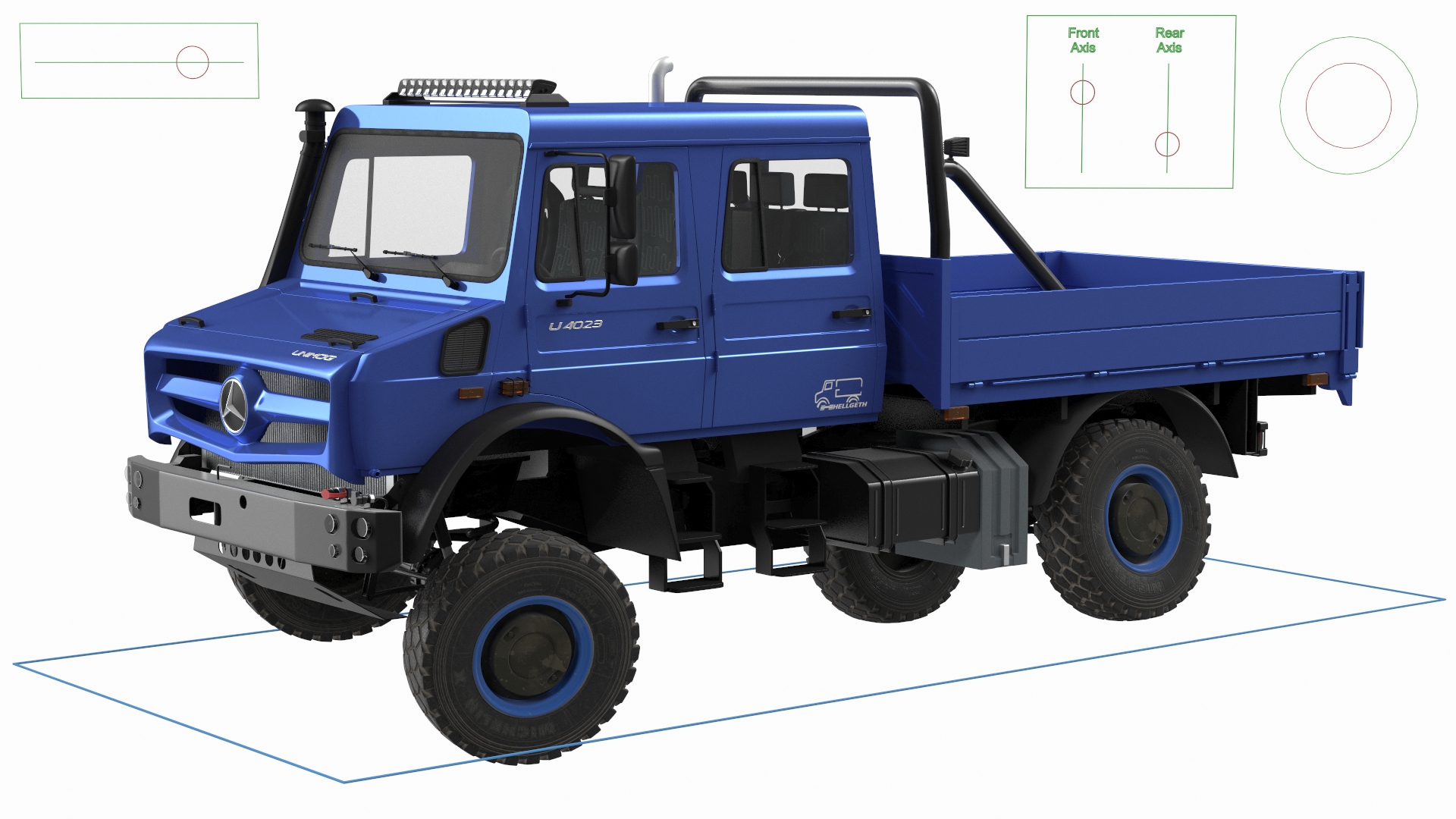 Mercedes Benz Unimog 4023 Off Road Vehicle Rigged 3D model