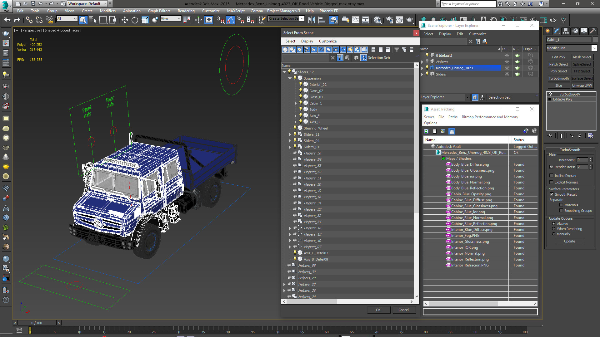 Mercedes Benz Unimog 4023 Off Road Vehicle Rigged 3D model