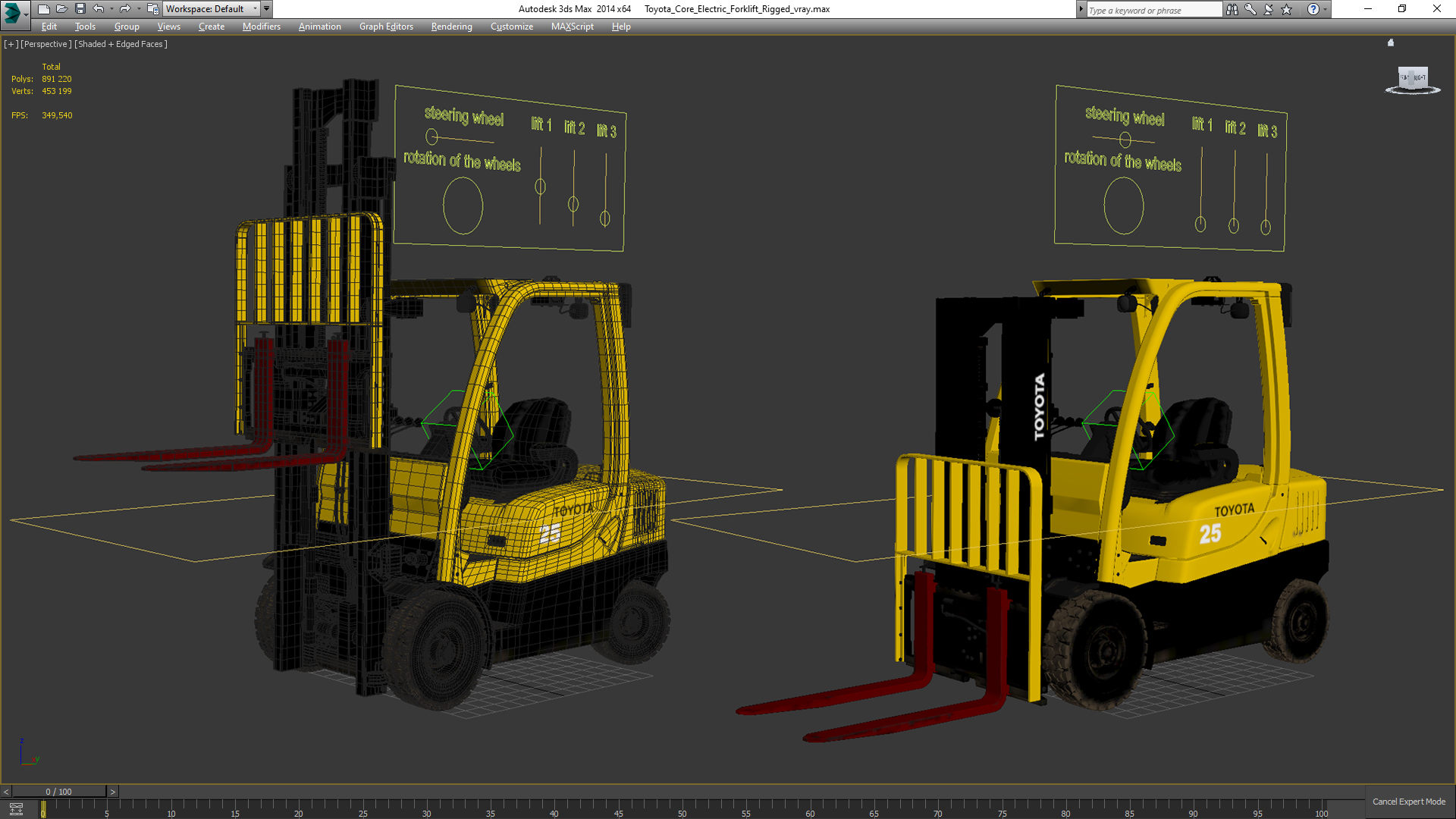 3D model Toyota Core Electric Forklift Rigged for Cinema 4D