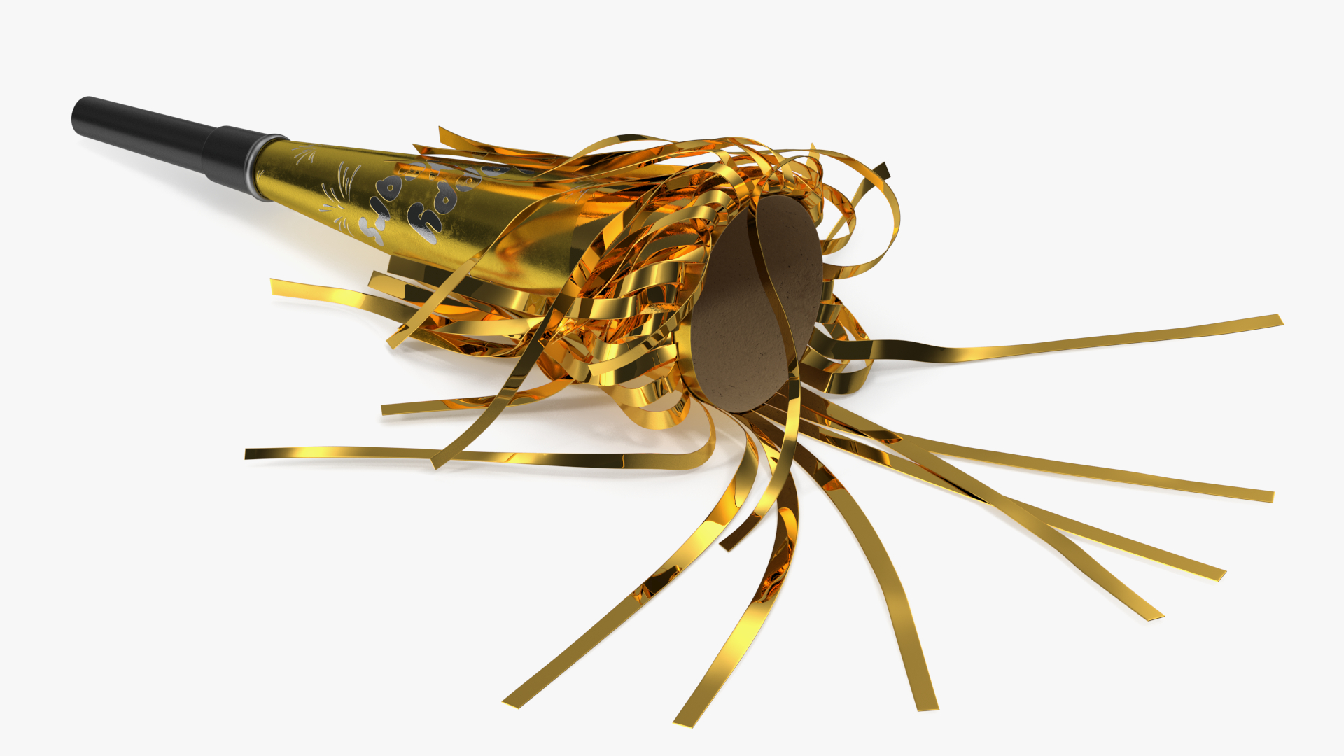 New Year Party Horn Lying Golden 3D