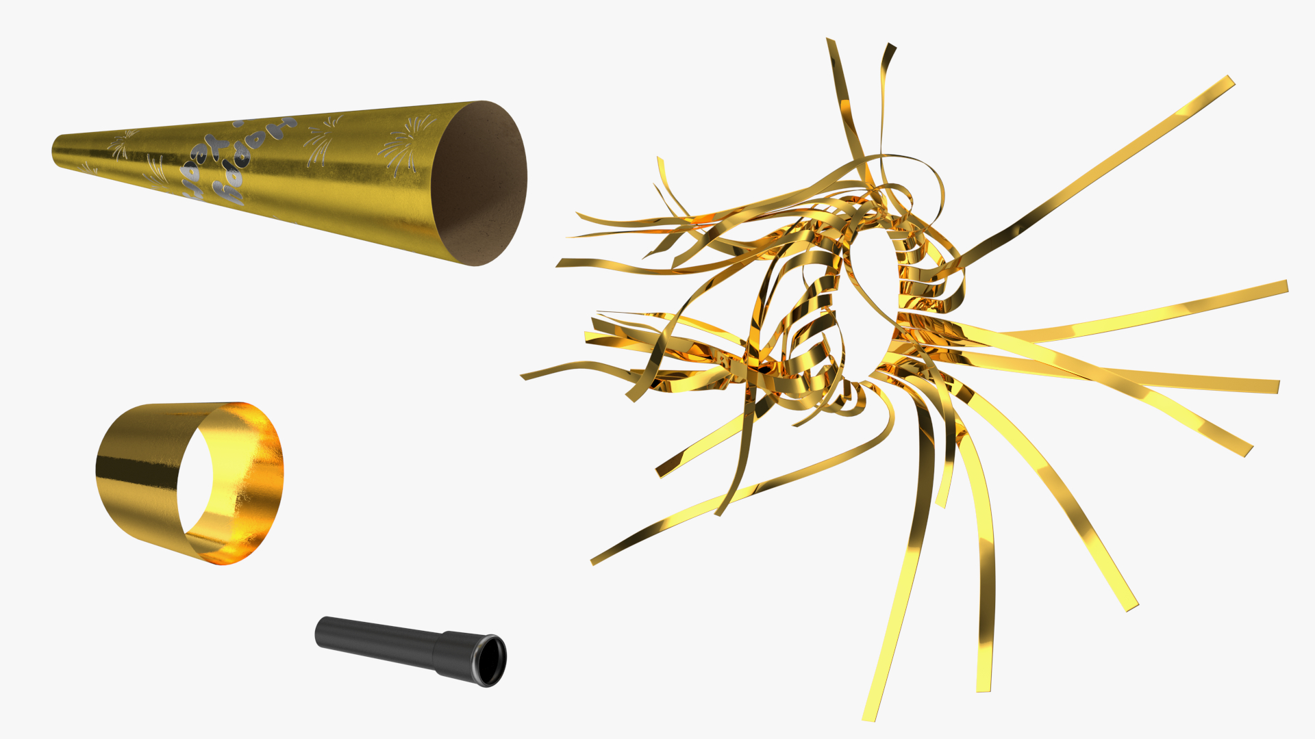 New Year Party Horn Lying Golden 3D