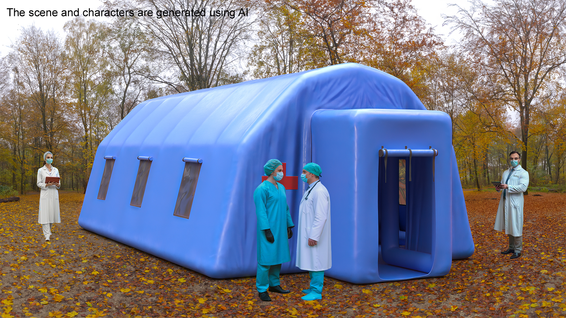 3D Blue Airfull Inflatable Medical Tent Open