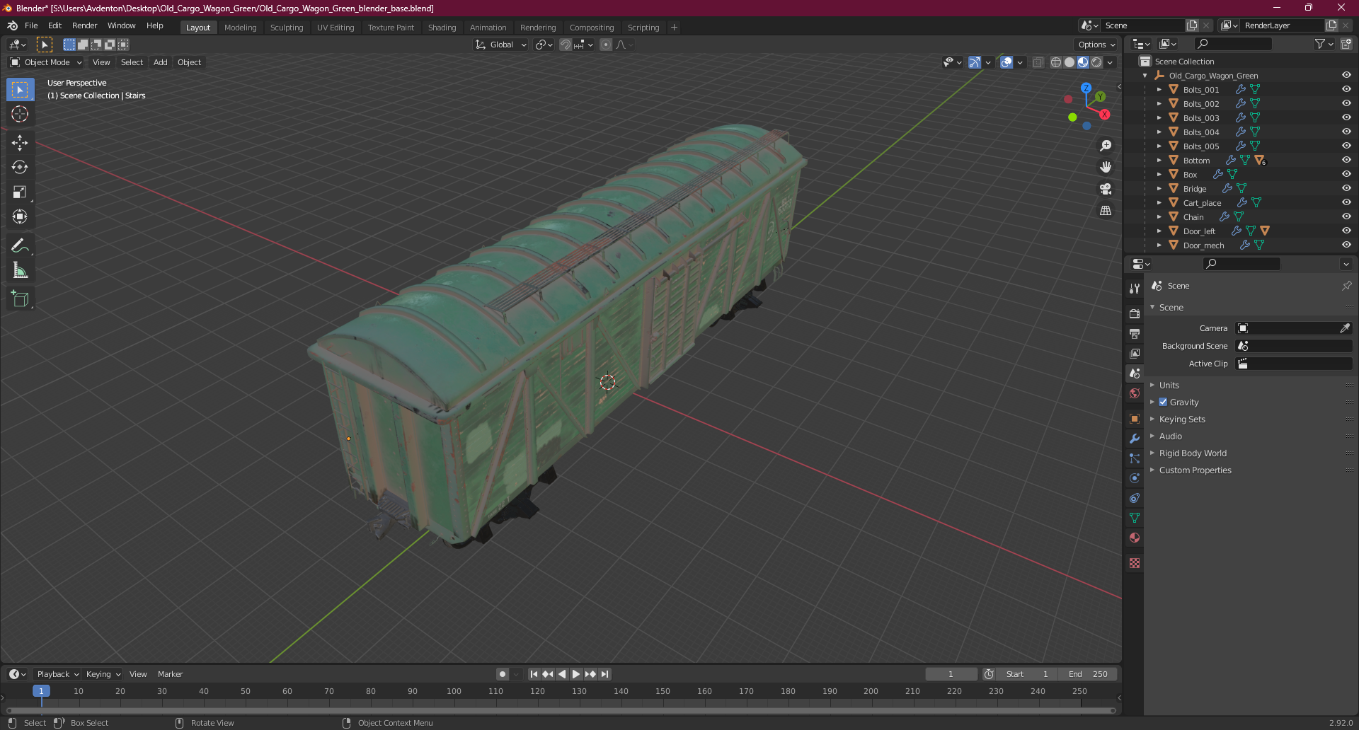 3D Old Cargo Wagon Green