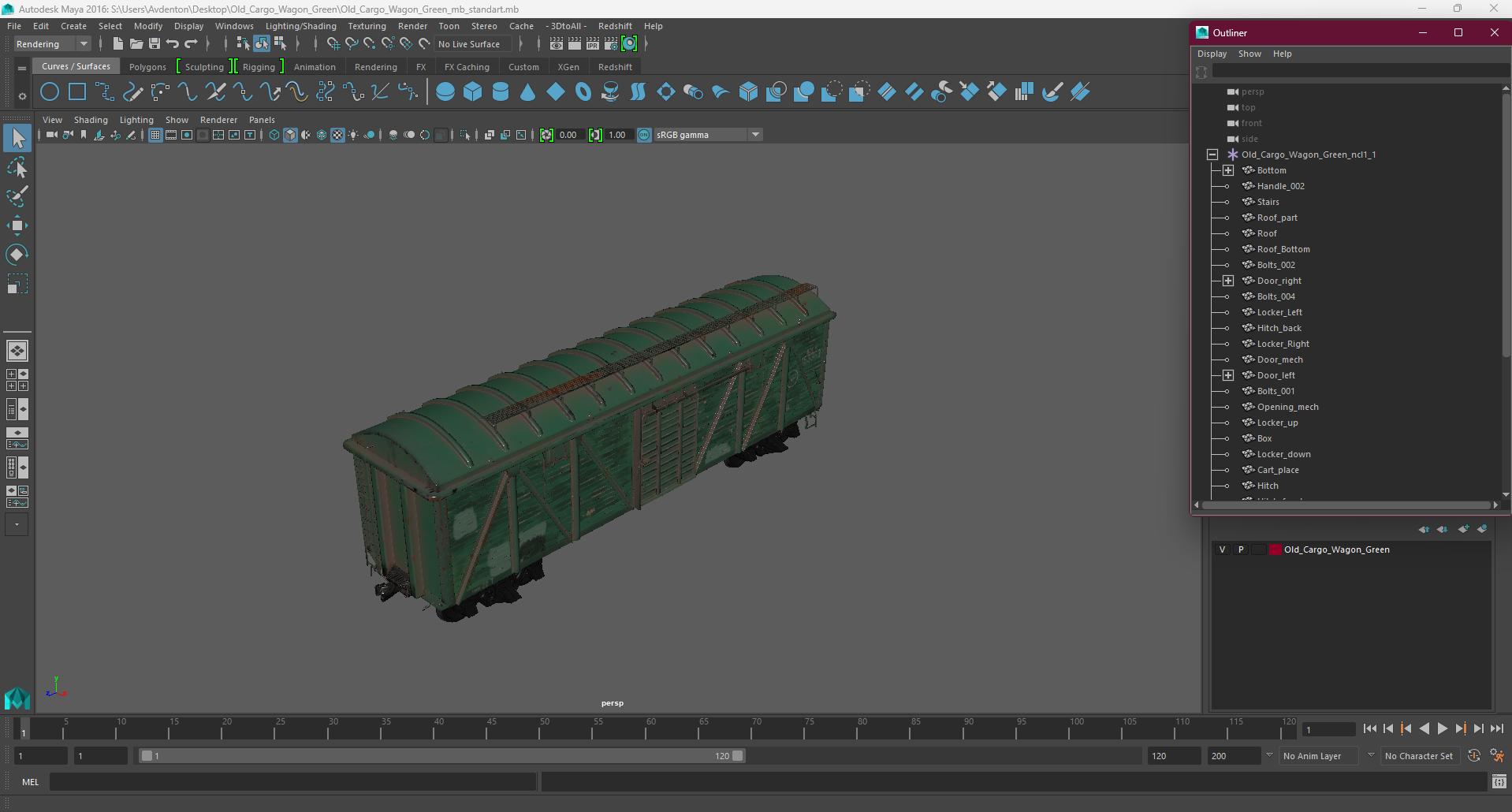 3D Old Cargo Wagon Green