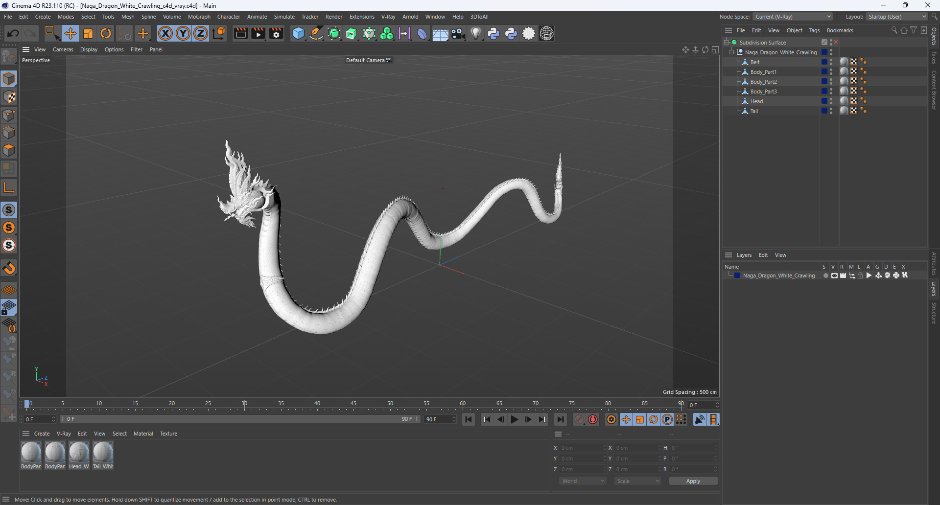 3D Naga Dragon White Crawling
