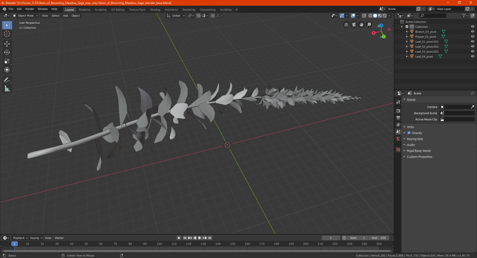 3D Stem of Blooming Meadow Sage model