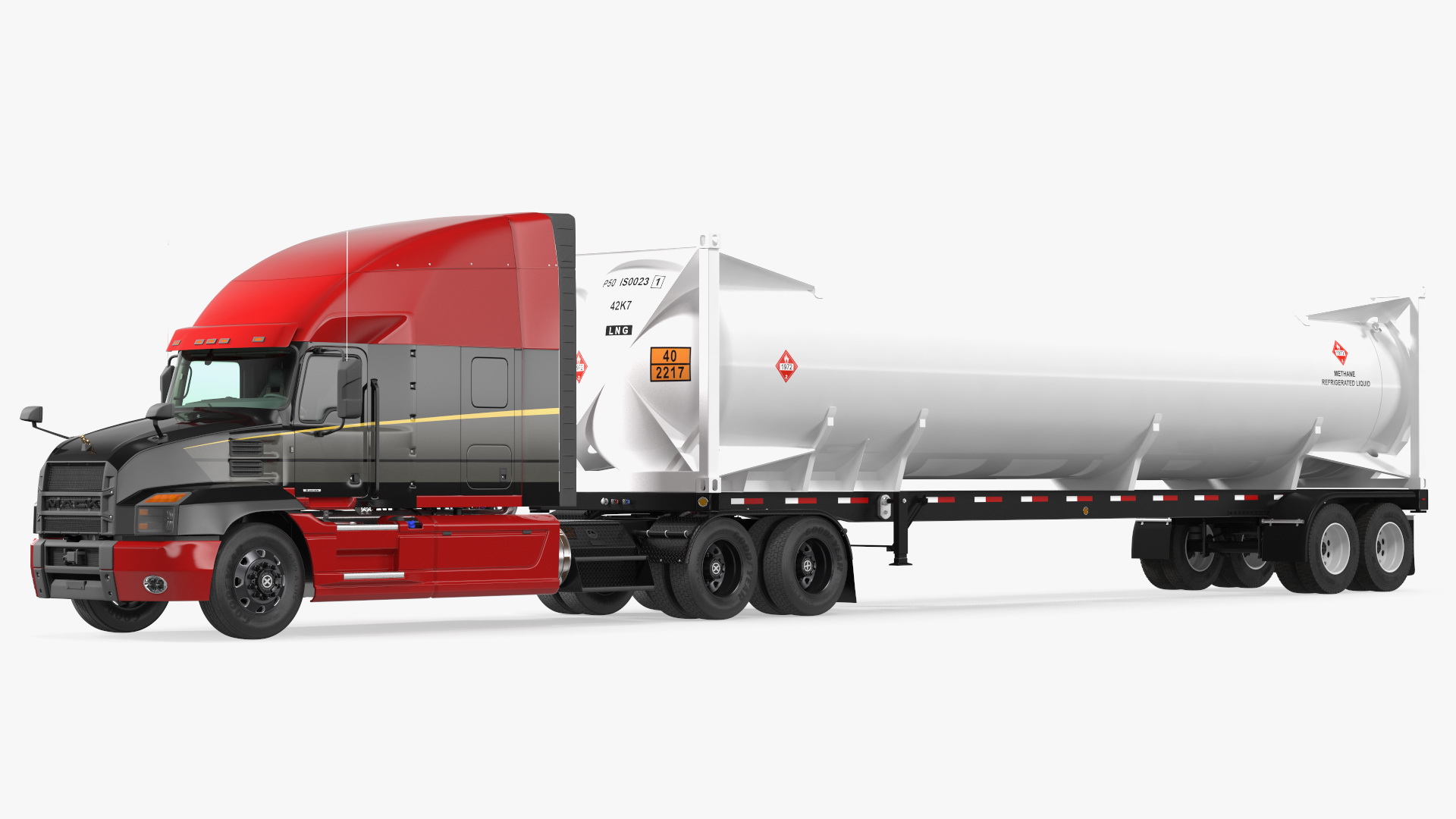 3D model Mack Anthem Truck with LNG Semi Trailer Gas Tank Rigged