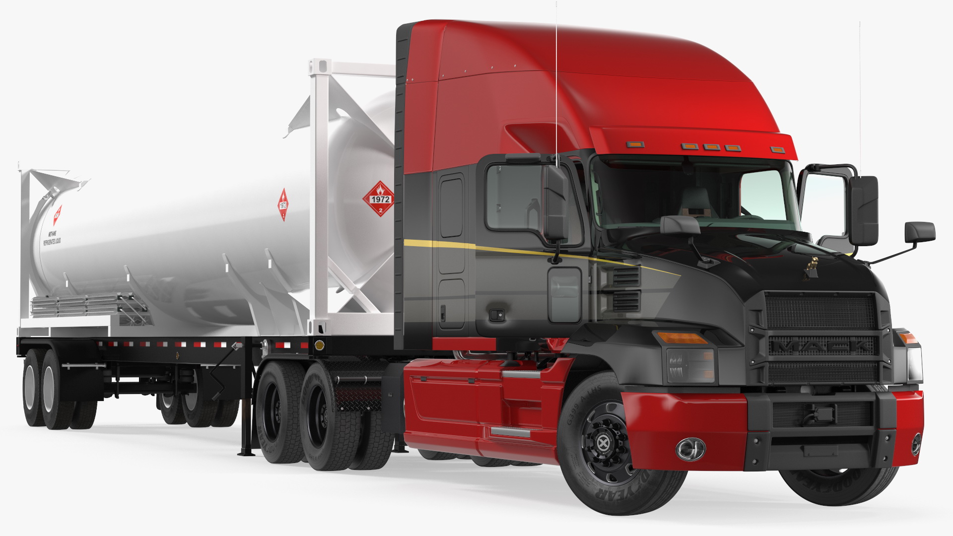 3D model Mack Anthem Truck with LNG Semi Trailer Gas Tank Rigged