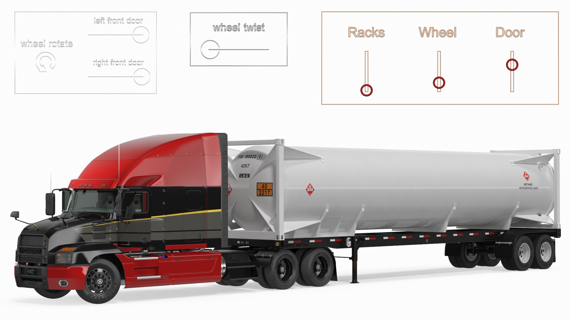 3D model Mack Anthem Truck with LNG Semi Trailer Gas Tank Rigged
