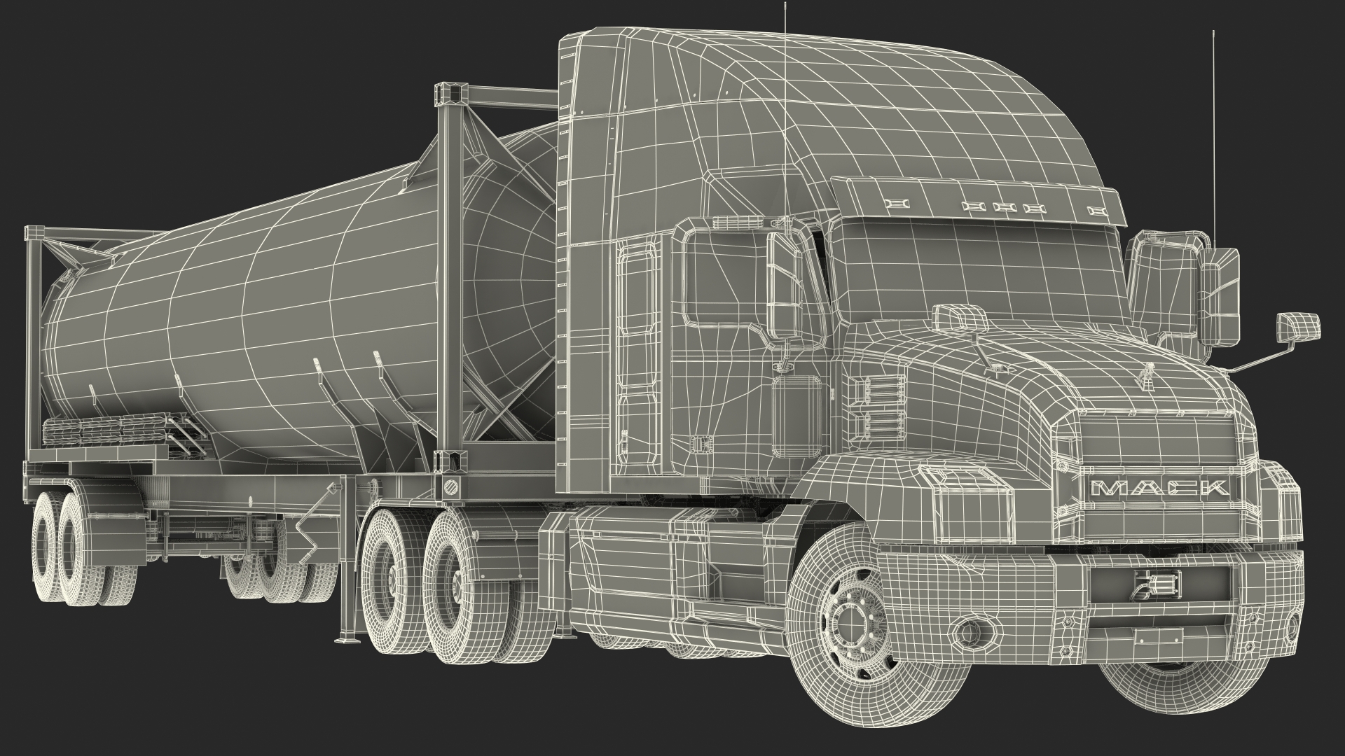 3D model Mack Anthem Truck with LNG Semi Trailer Gas Tank Rigged