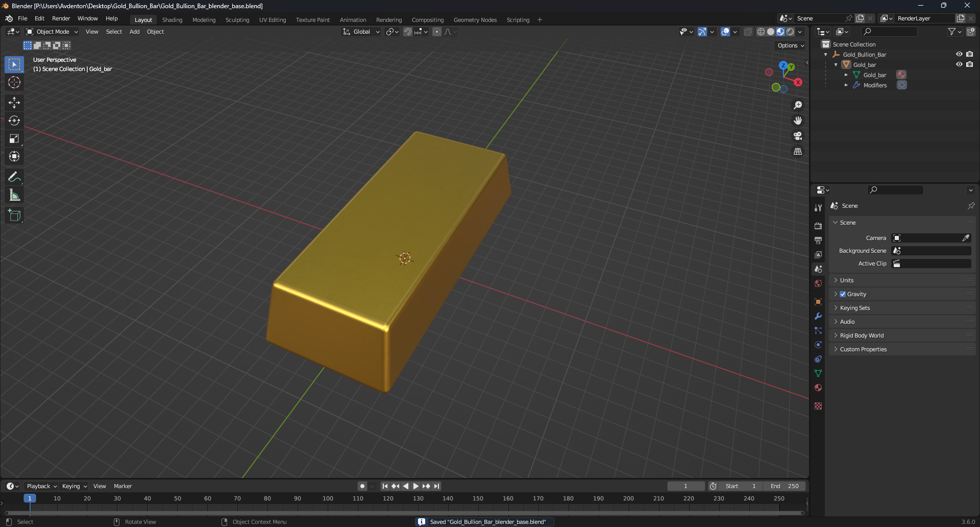 3D Gold Bullion Bar
