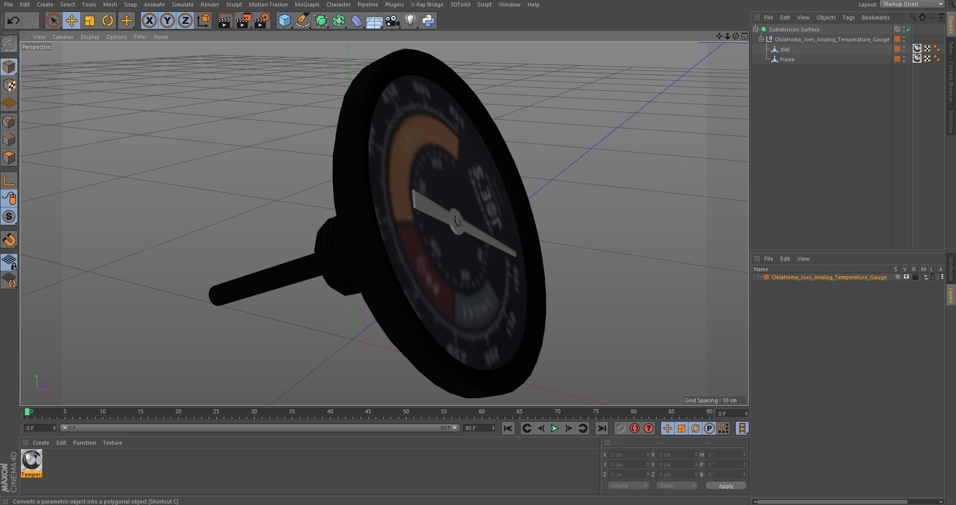 3D Oklahoma Joes Analog Temperature Gauge model