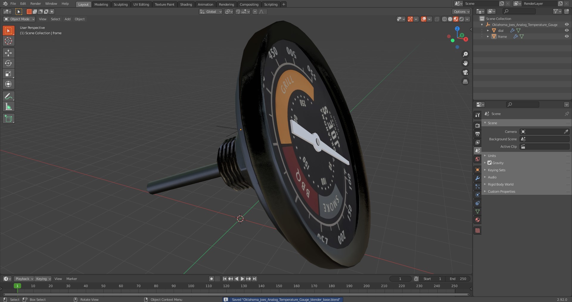 3D Oklahoma Joes Analog Temperature Gauge model