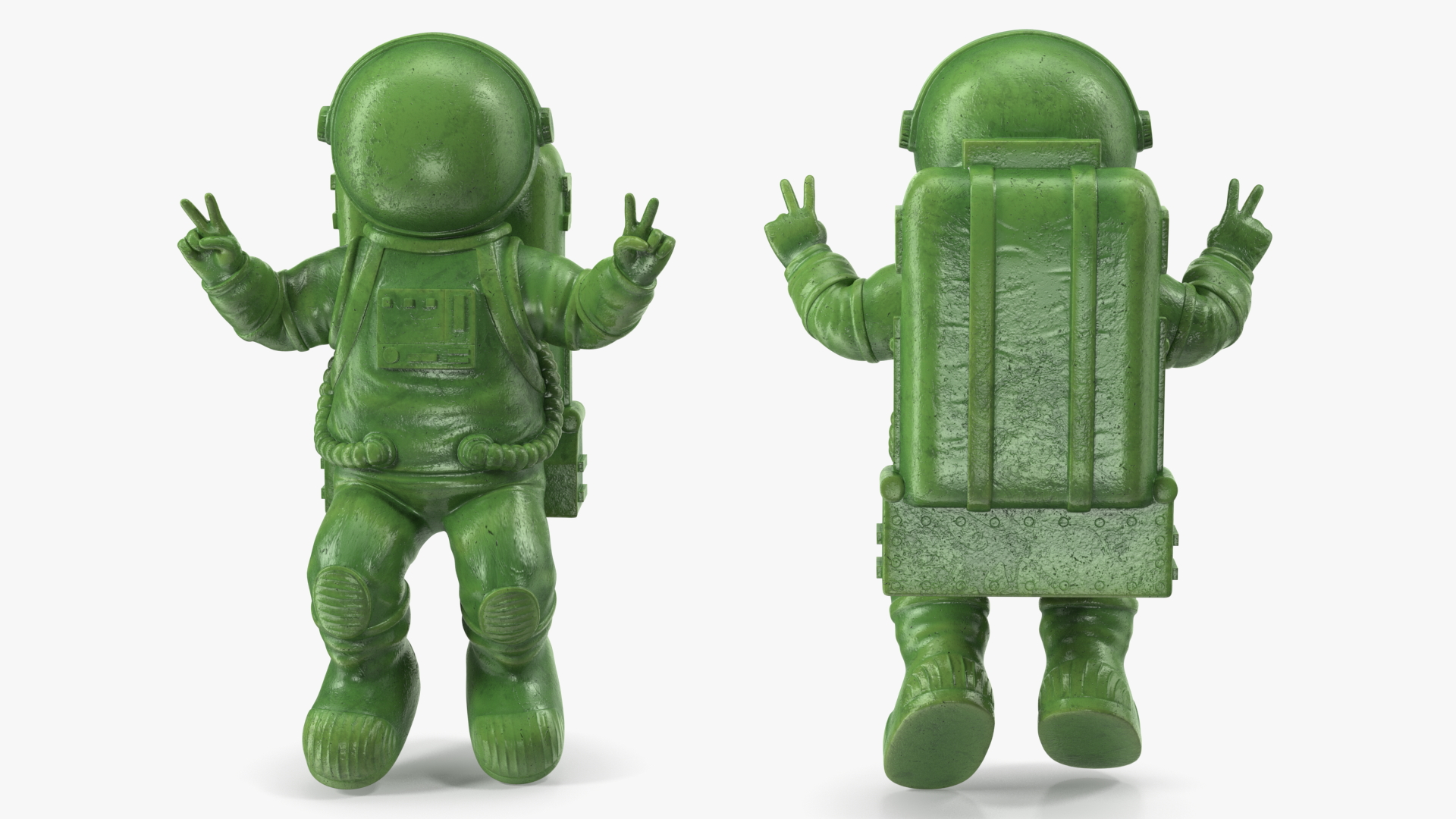 Astronaut Toy Character Green Victory Sign 3D