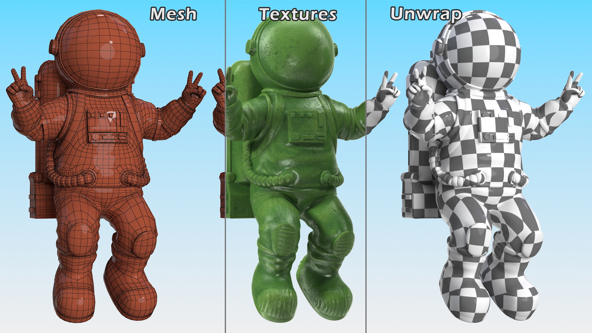 Astronaut Toy Character Green Victory Sign 3D
