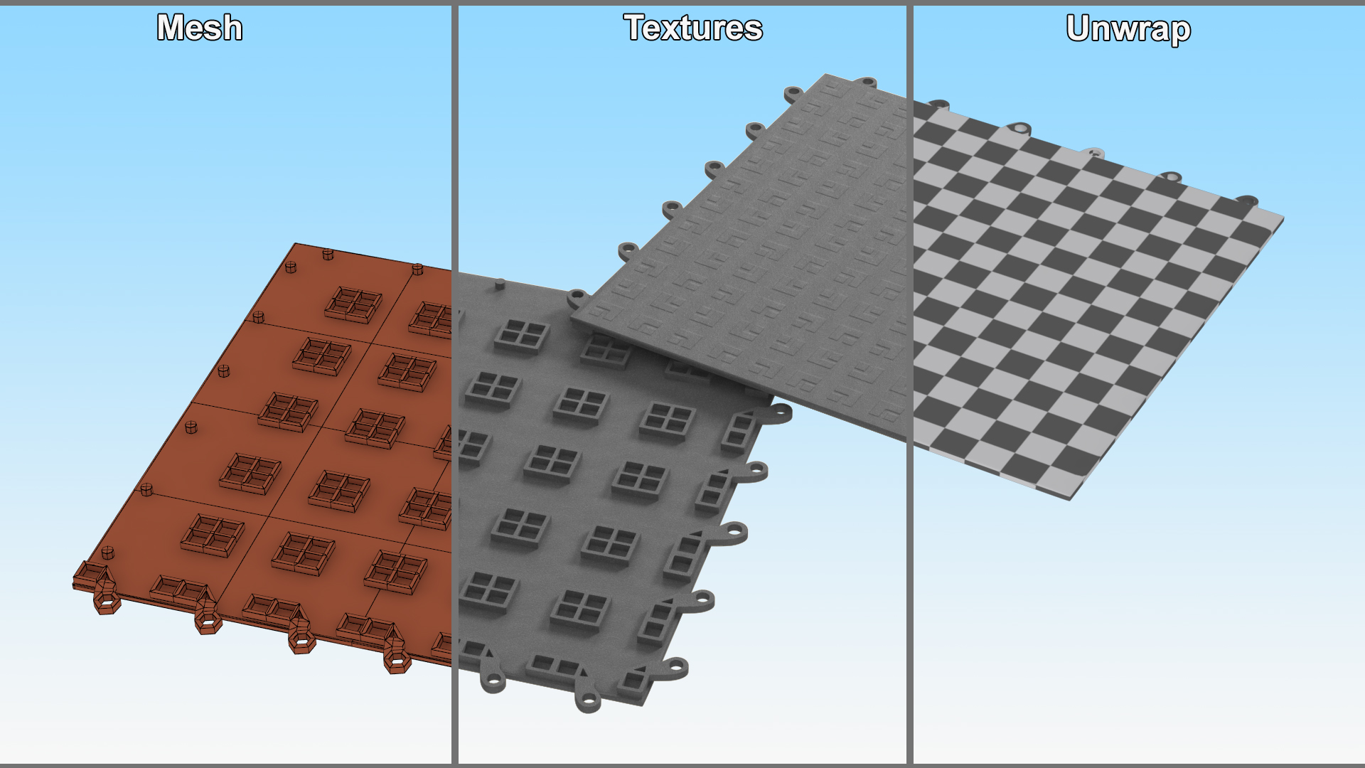 3D model Interlocking Garage Floor Tile Grey