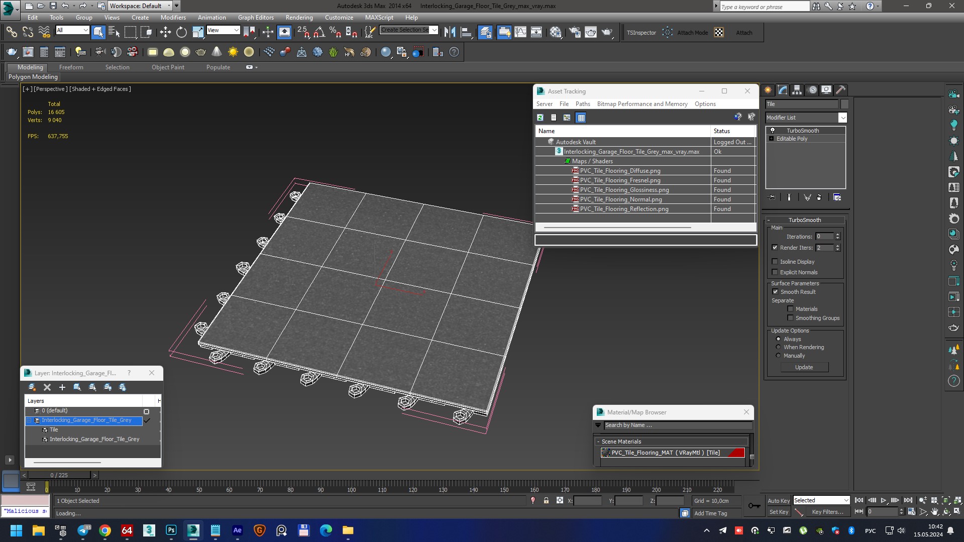 3D model Interlocking Garage Floor Tile Grey