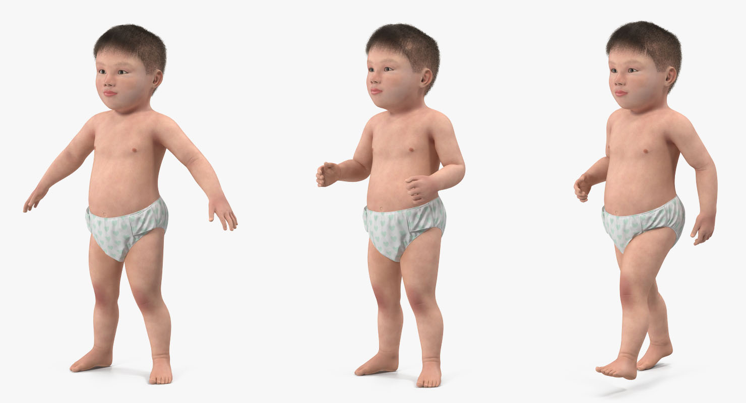 3D Asian Baby with Fur Rigged
