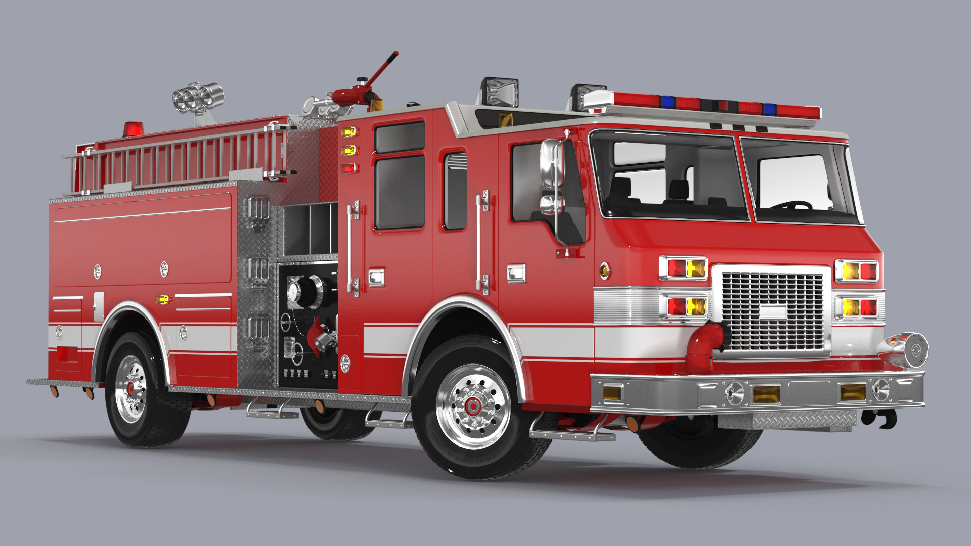 Fire Engine Rigged for Cinema 4D 3D