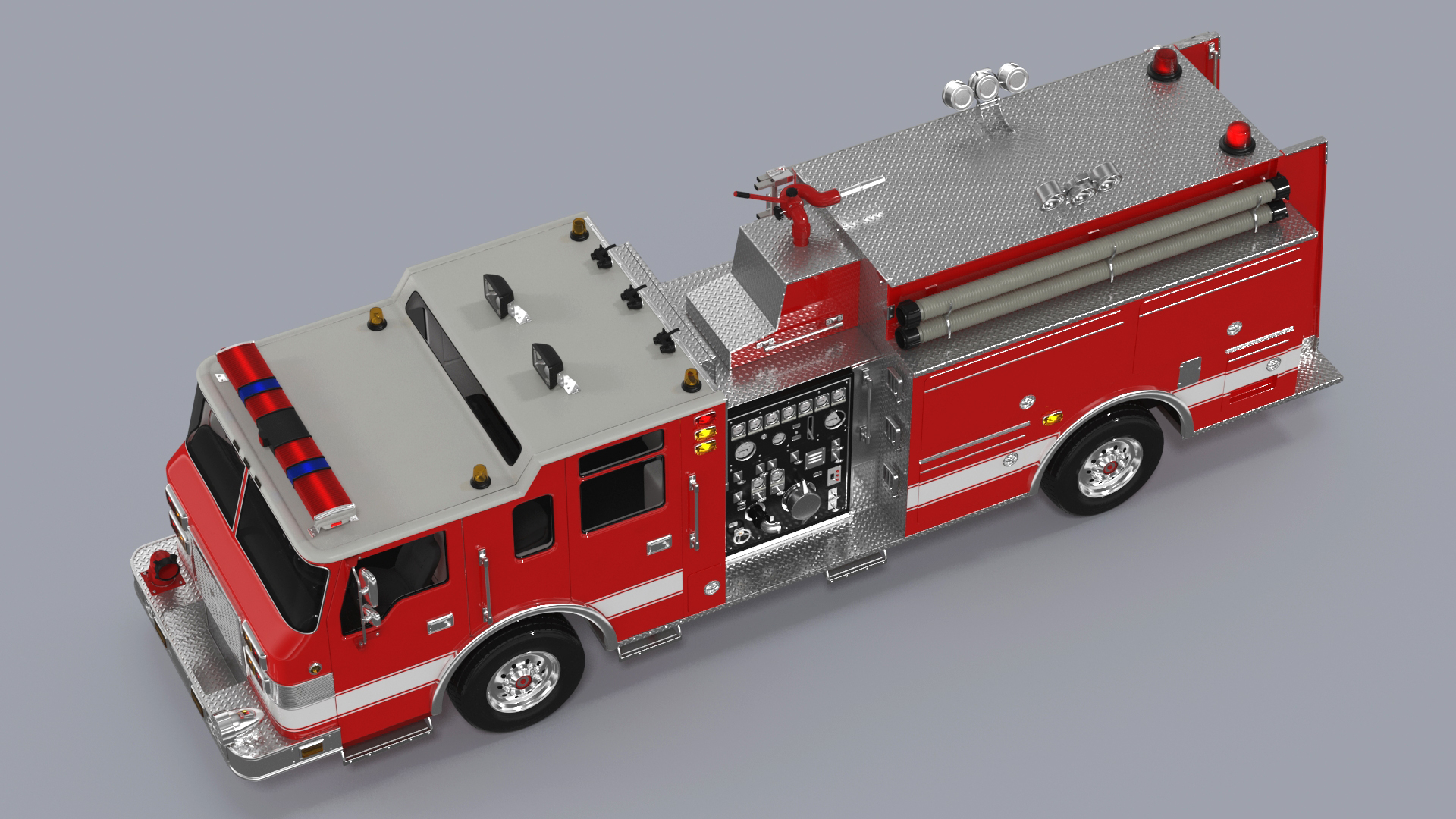 Fire Engine Rigged for Cinema 4D 3D