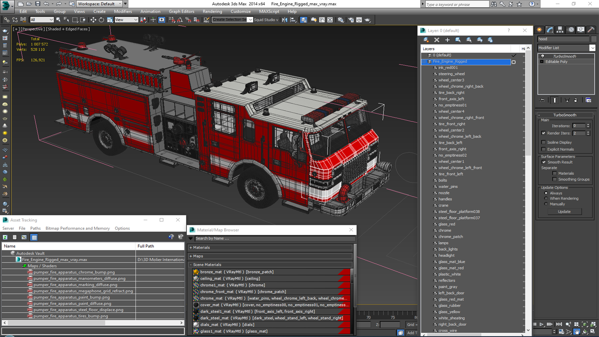 Fire Engine Rigged for Cinema 4D 3D