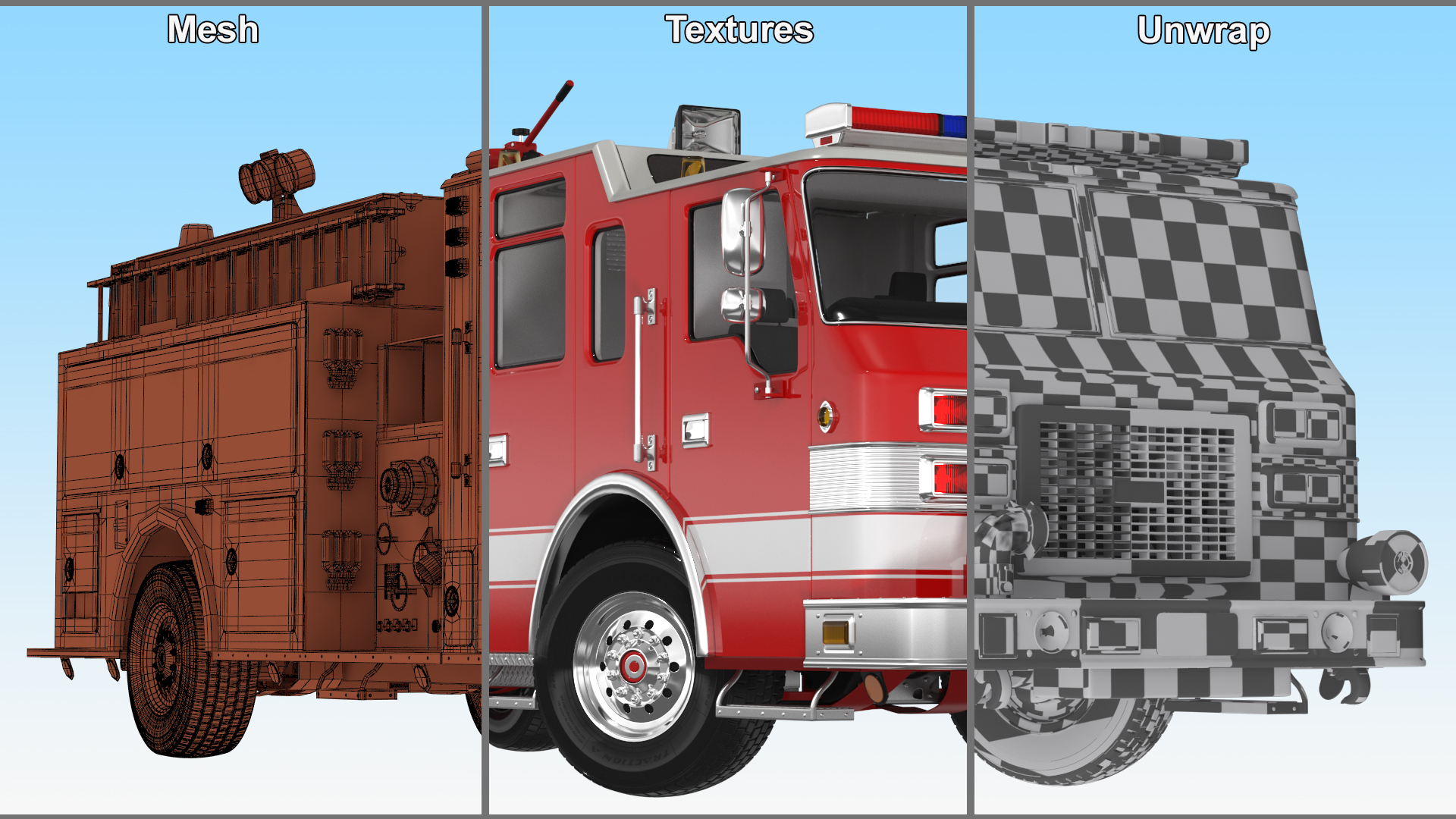 Fire Engine Rigged for Cinema 4D 3D