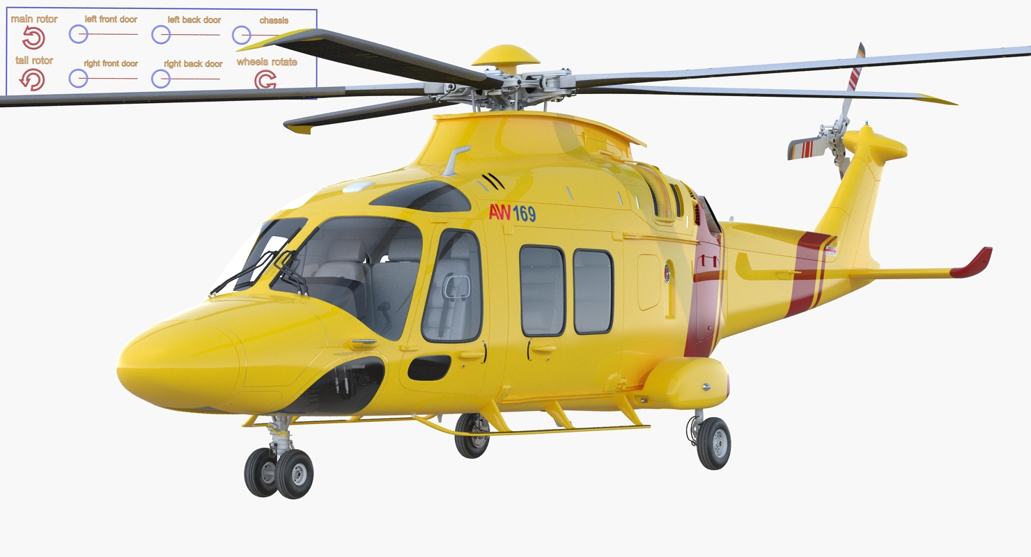3D Helicopter AgustaWestland AW169 Rigged model