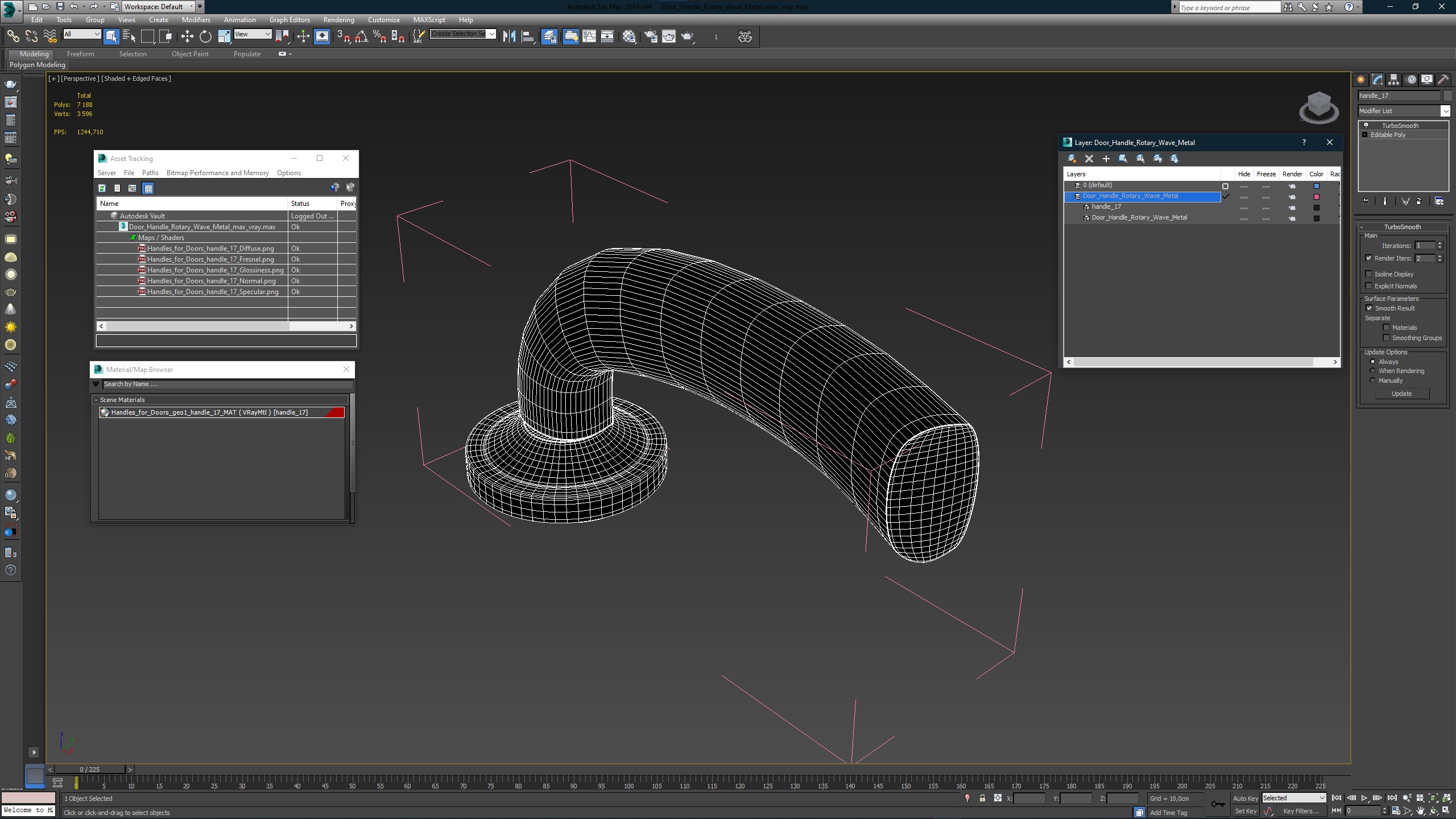 Door Handle Rotary Wave Metal 3D model