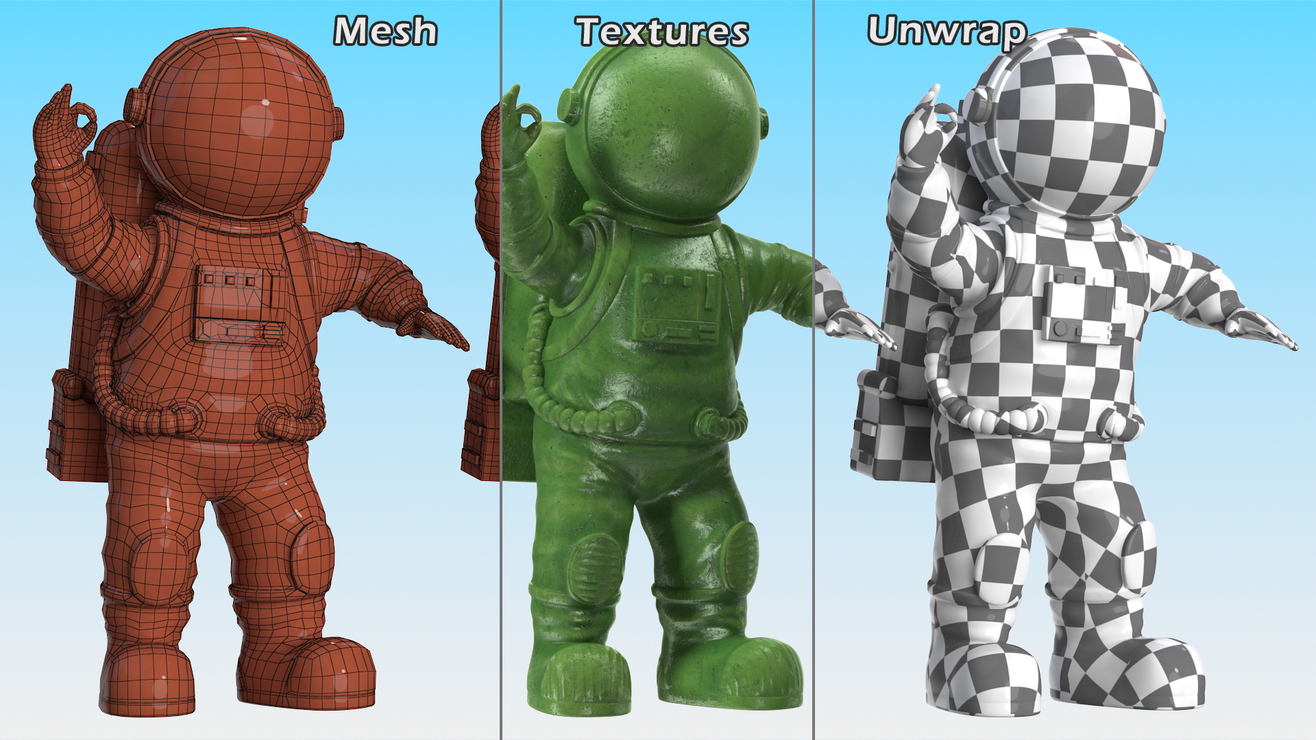 Astronaut Toy Character Green OK Pose 3D