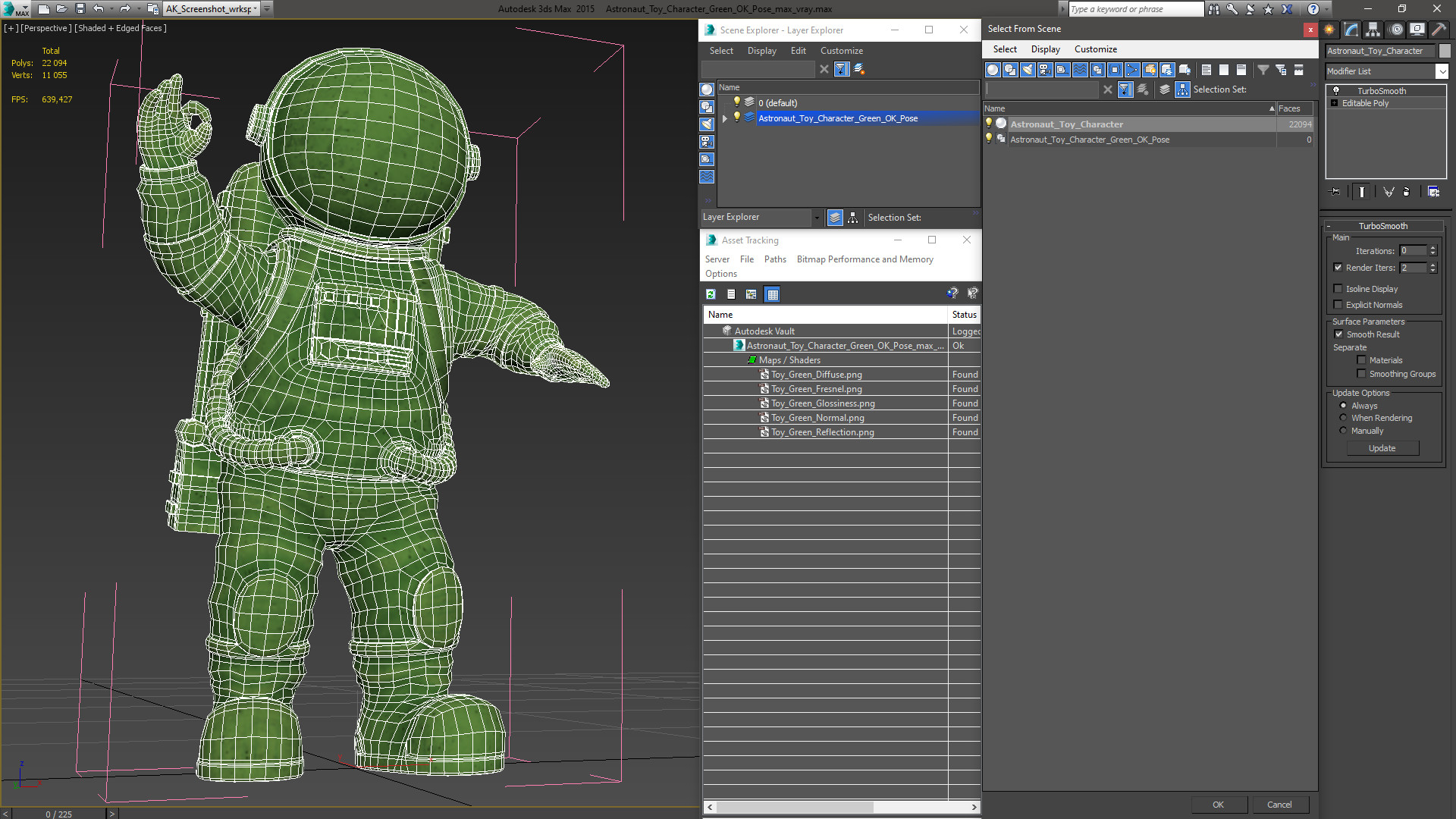 Astronaut Toy Character Green OK Pose 3D
