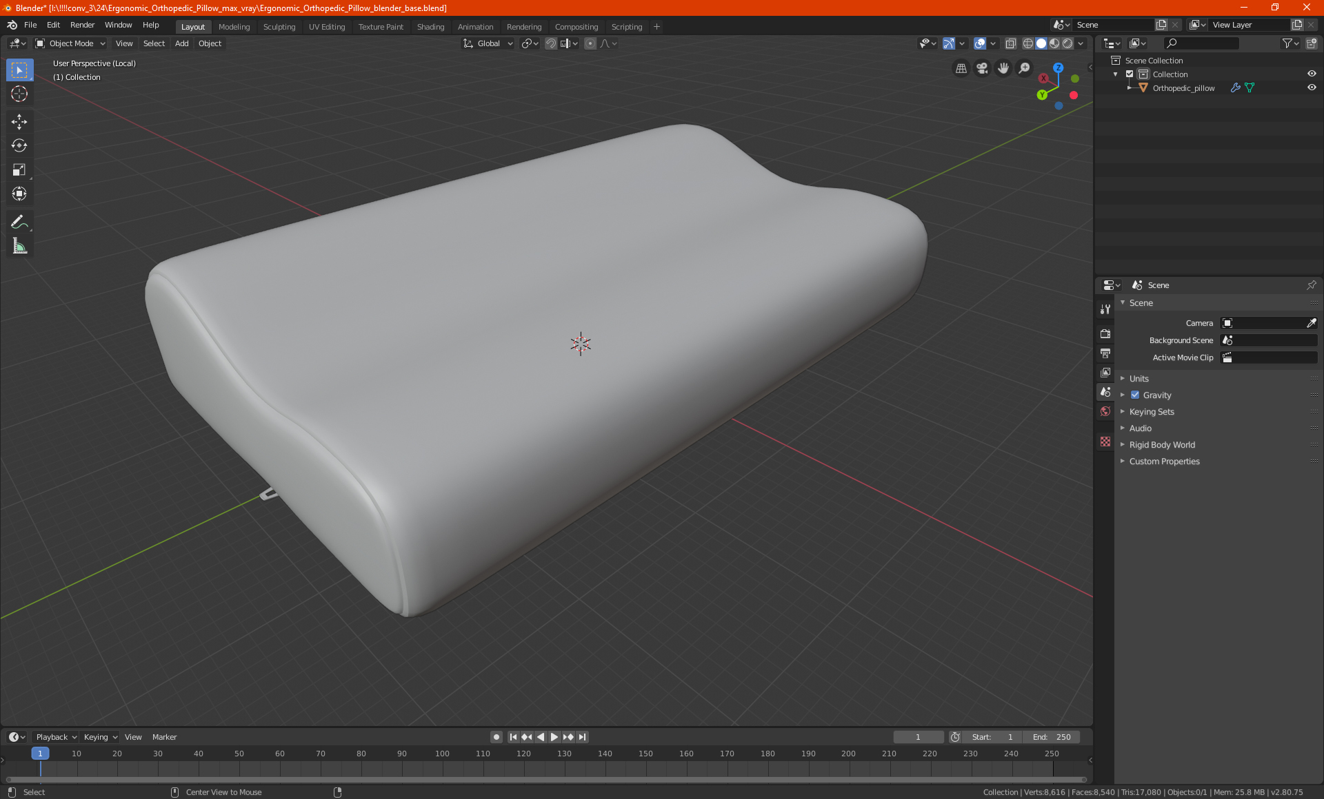 Ergonomic Orthopedic Pillow 3D