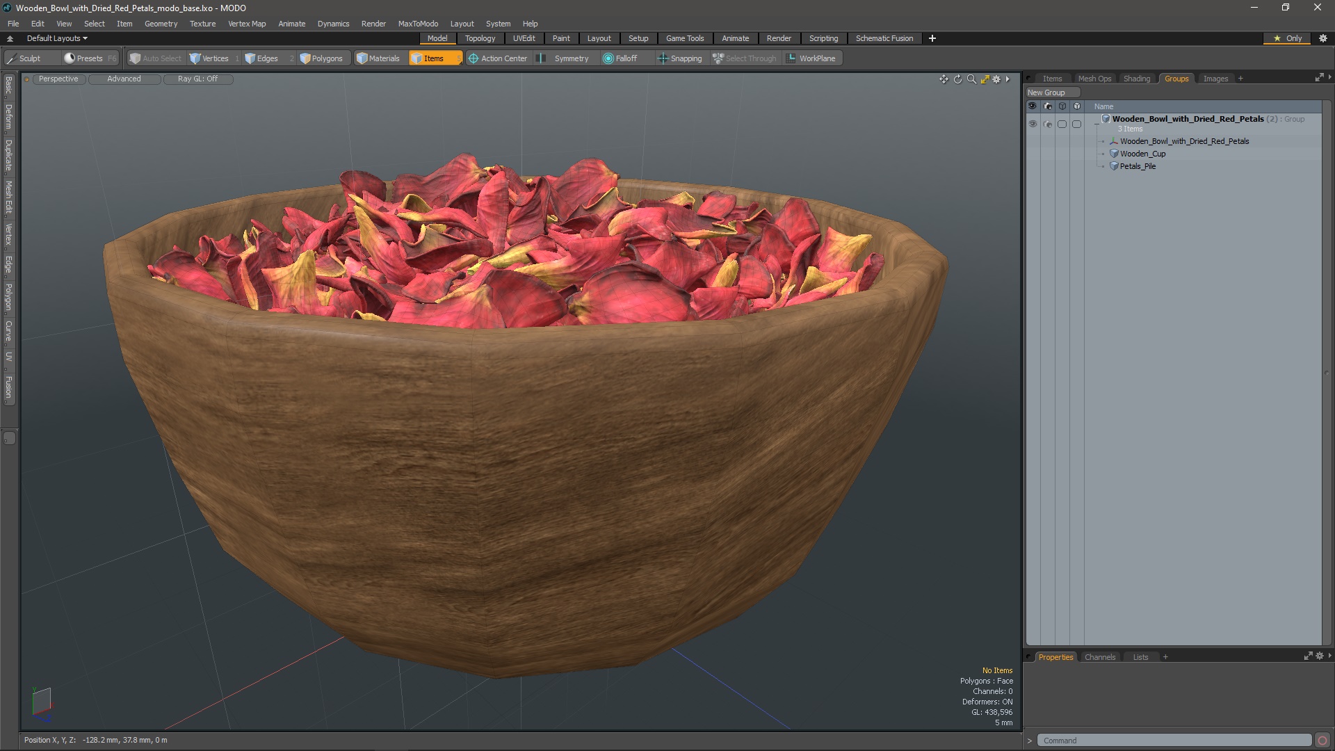3D Wooden Bowl with Dried Red Petals model
