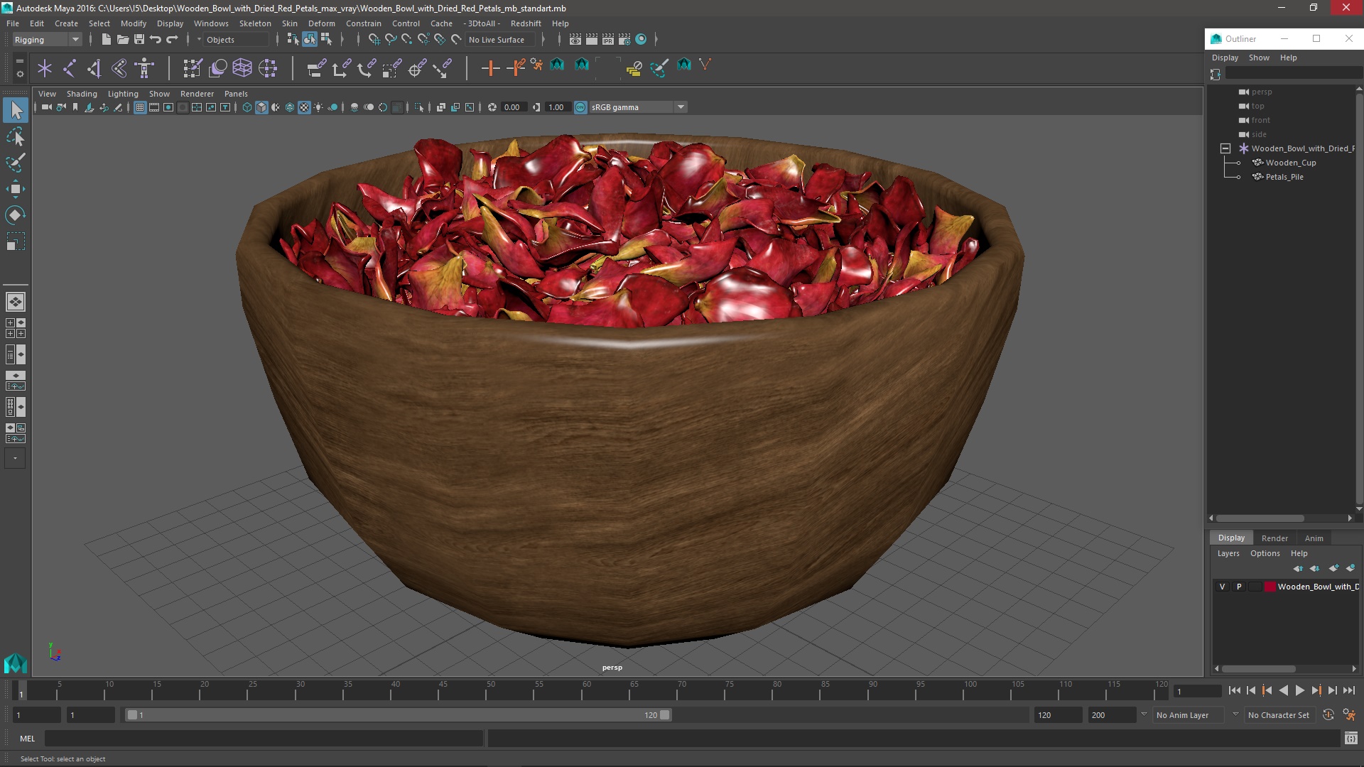 3D Wooden Bowl with Dried Red Petals model