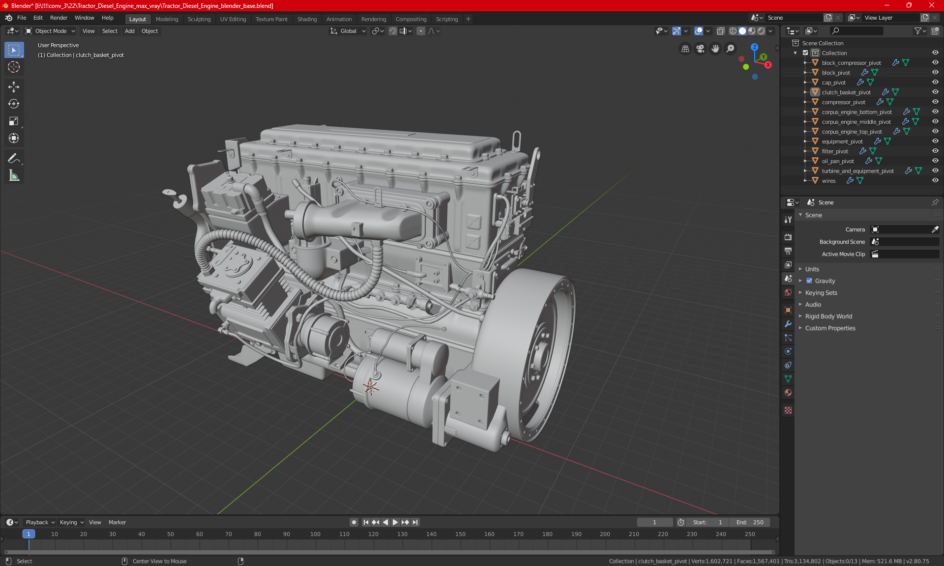 Used Dirty Tractor Diesel Engine 3D