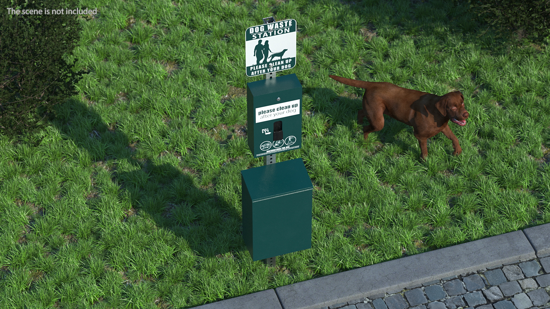 Pet Waste Station with Square Can Green 3D model
