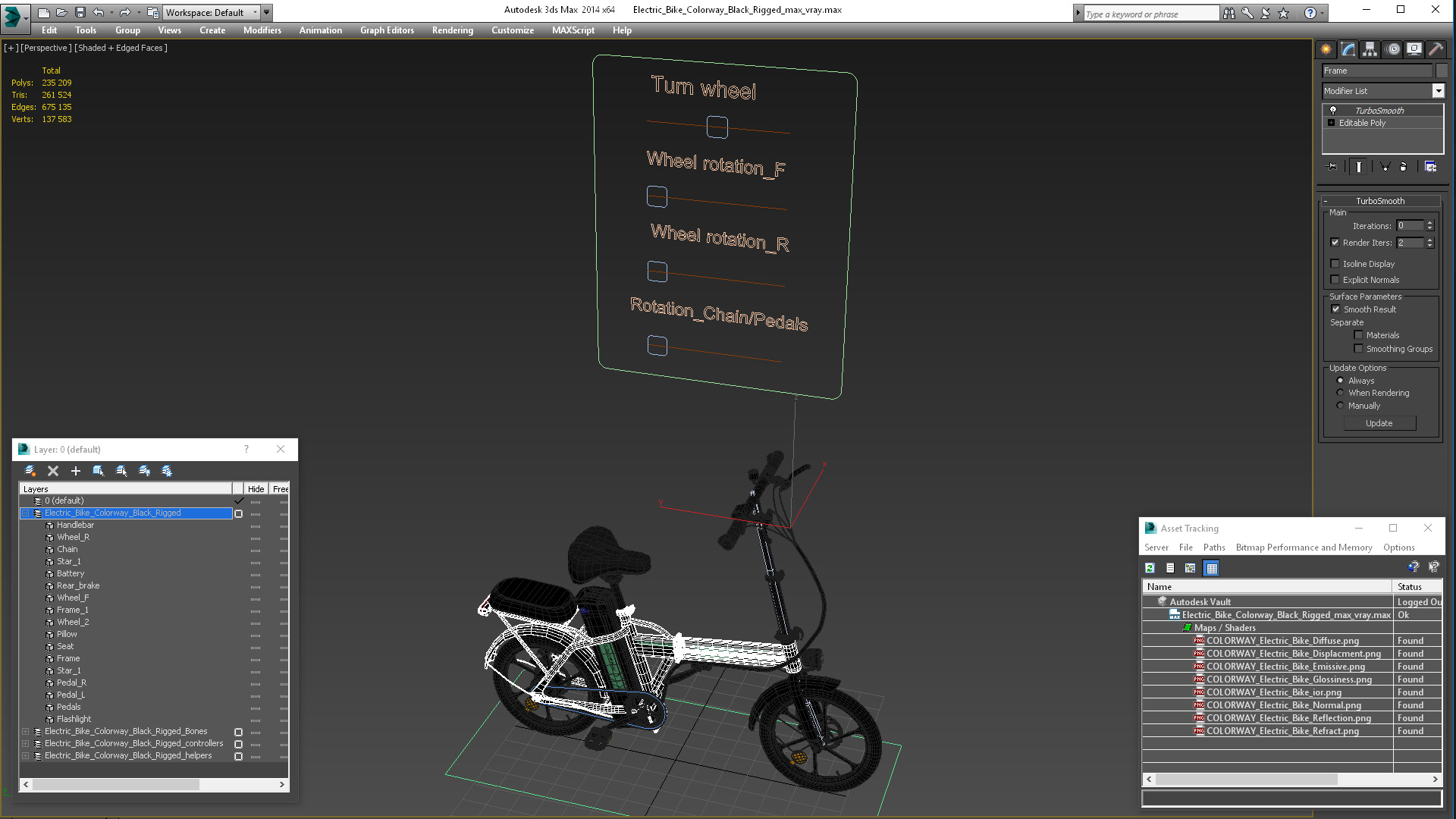 Electric Bike Colorway Black Rigged for Cinema 4D 3D model