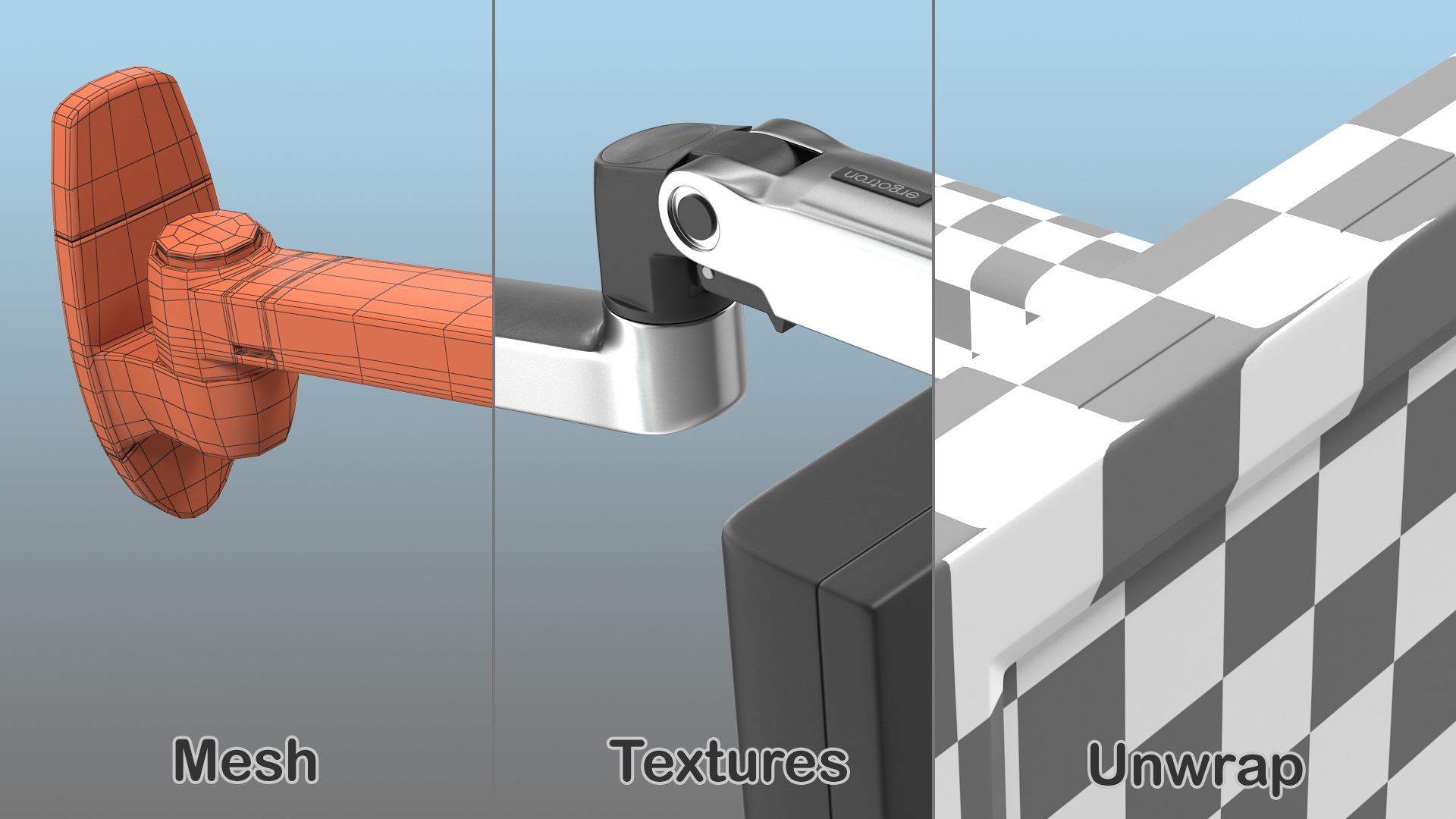 3D Ergotron LX Wall Mount Monitor Arm Rigged