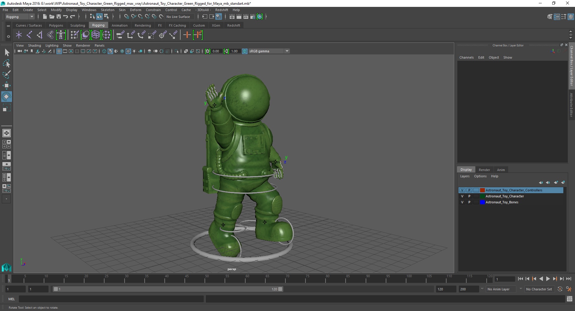 3D model Astronaut Toy Character Green Rigged for Maya
