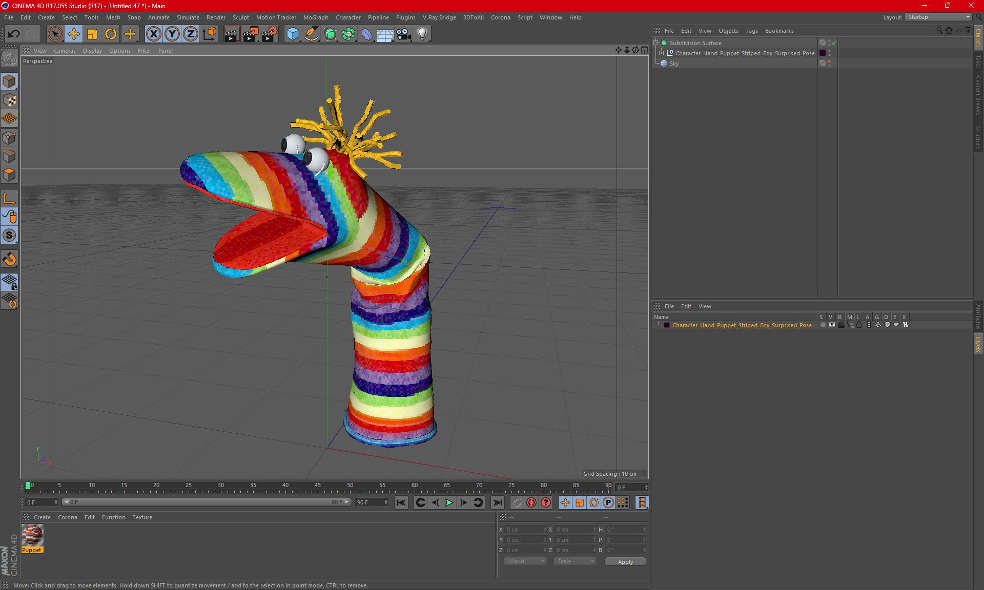 3D Character Hand Puppet Striped Boy Surprised Pose model