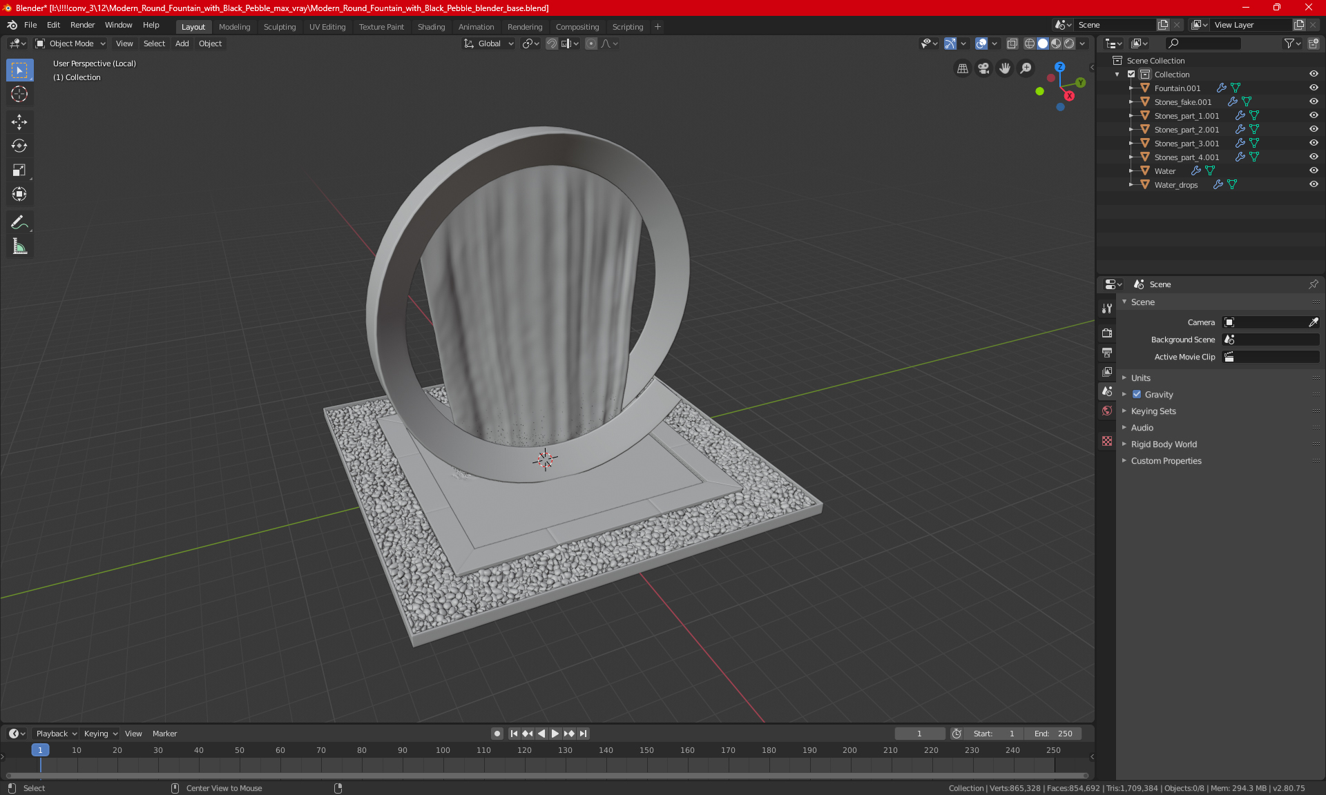 Modern Round Fountain with Black Pebble 3D model