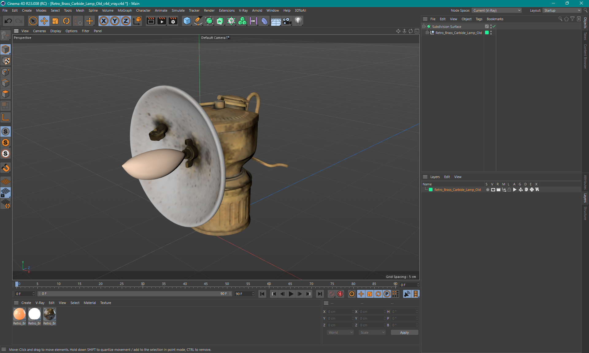 3D Retro Brass Carbide Lamp Old model