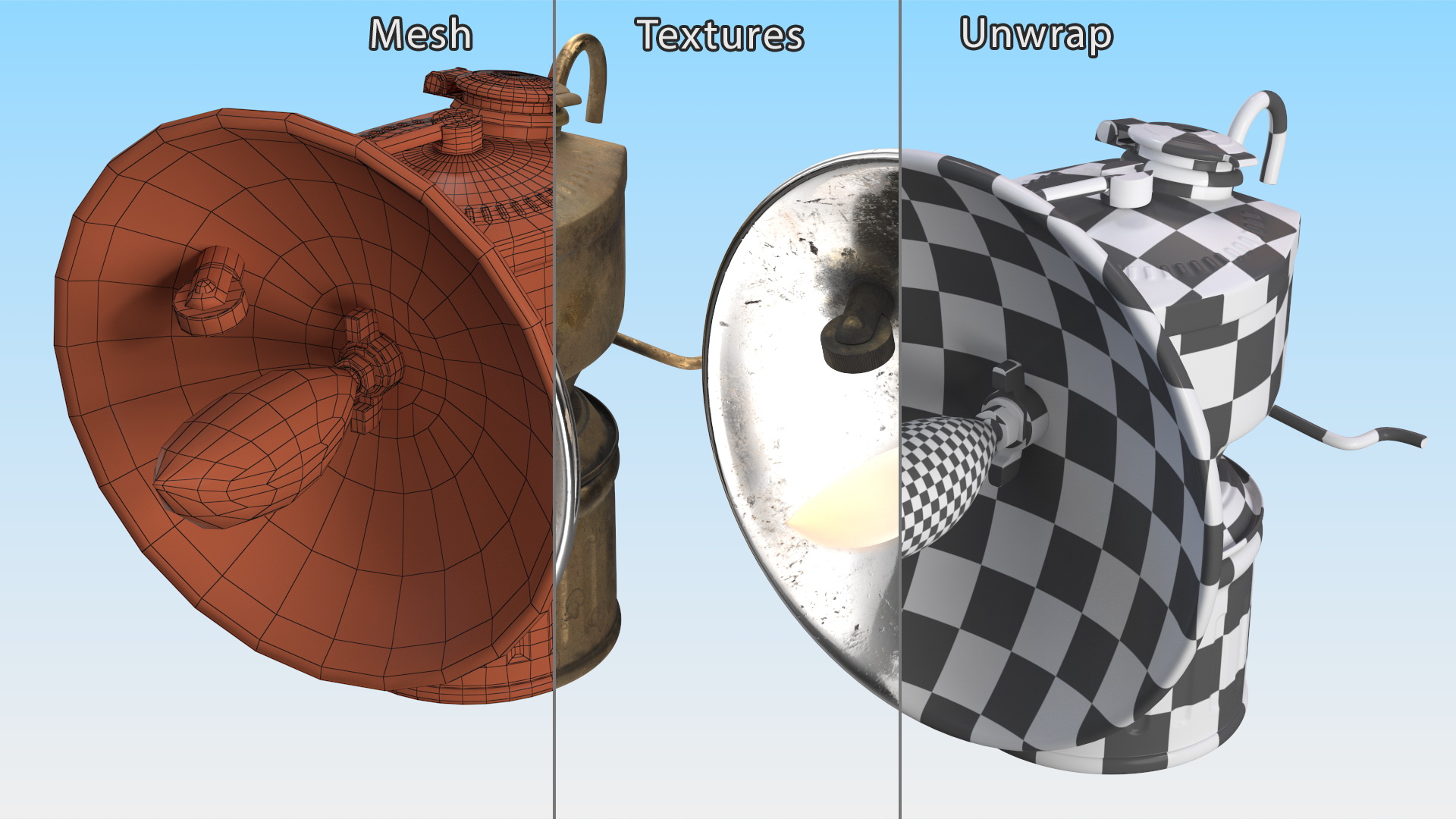 3D Retro Brass Carbide Lamp Old model