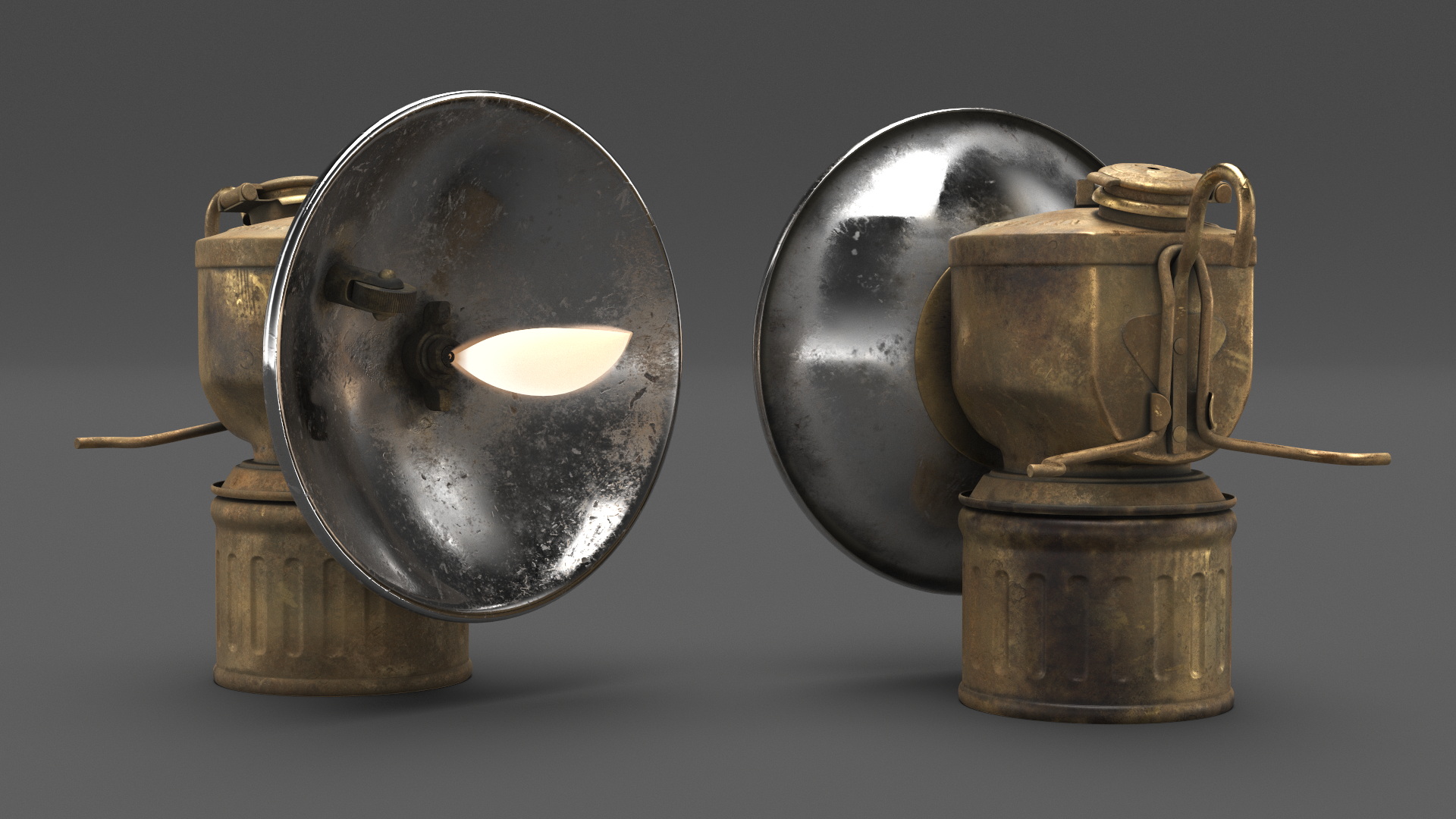 3D Retro Brass Carbide Lamp Old model