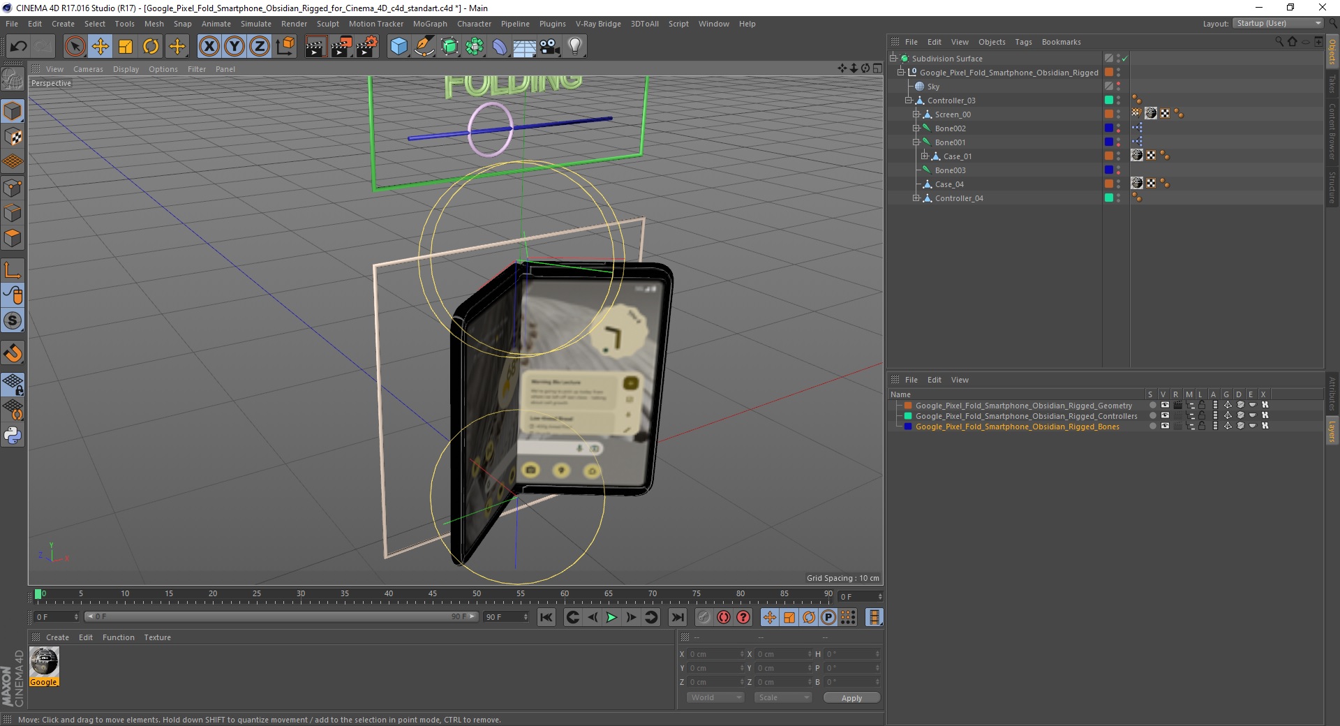 3D Google Pixel Fold Smartphone Obsidian Rigged for Cinema 4D model
