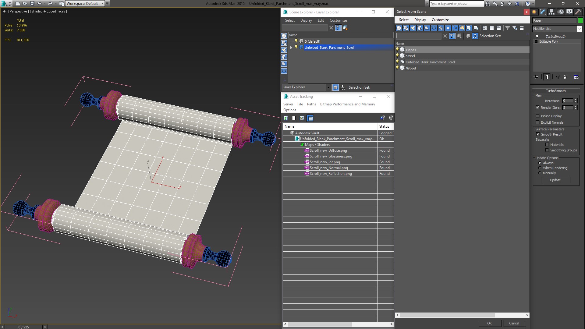 3D Unfolded Blank Parchment Scroll