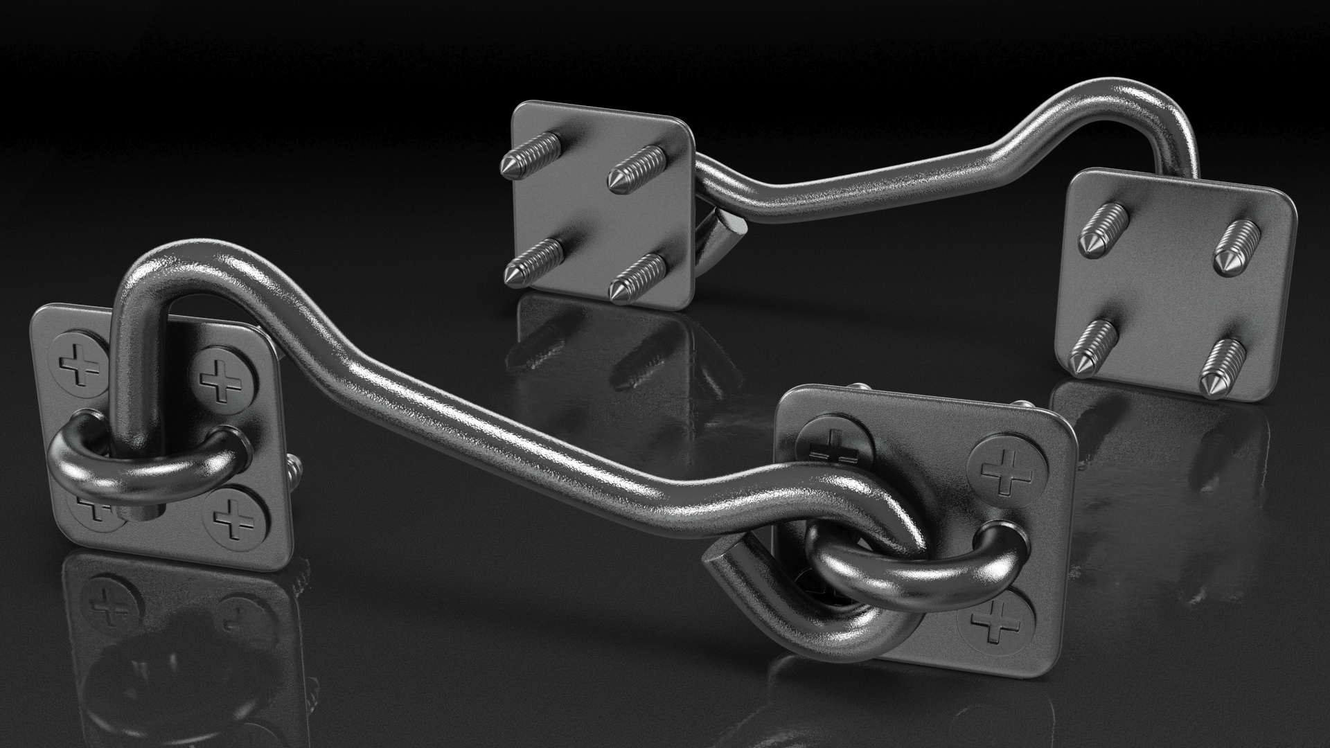 3D model Door Hook and Eye Latch with Mounting Screws Black