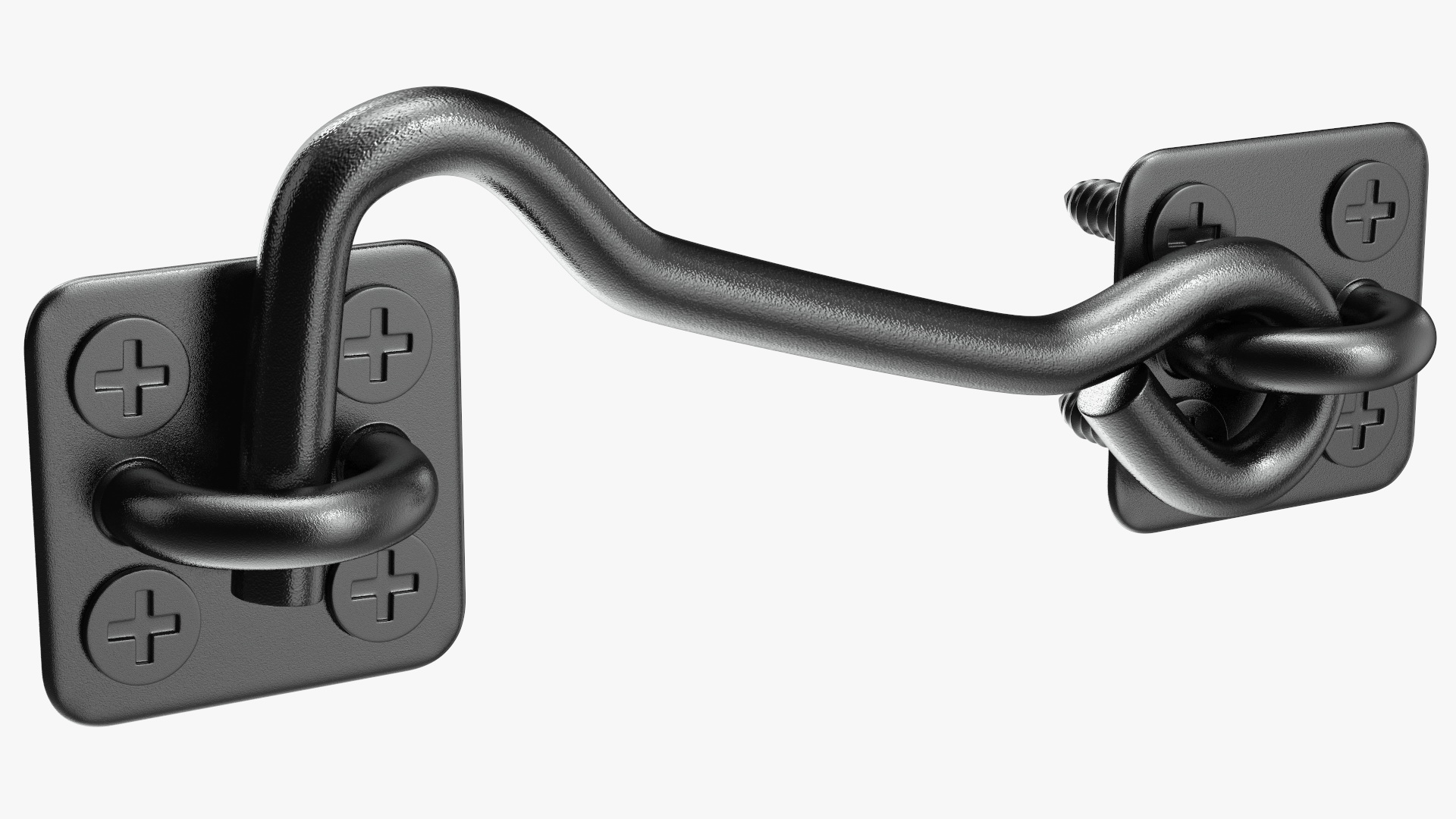 3D model Door Hook and Eye Latch with Mounting Screws Black